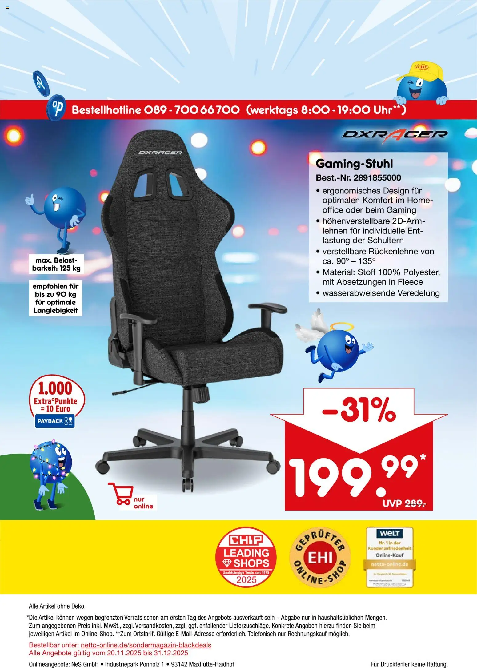 Netto Marken-Discount - Black Friday – gültig ab 20.11.2025 | Seite: 12 | Produkte: Gamingstuhl, Uhr