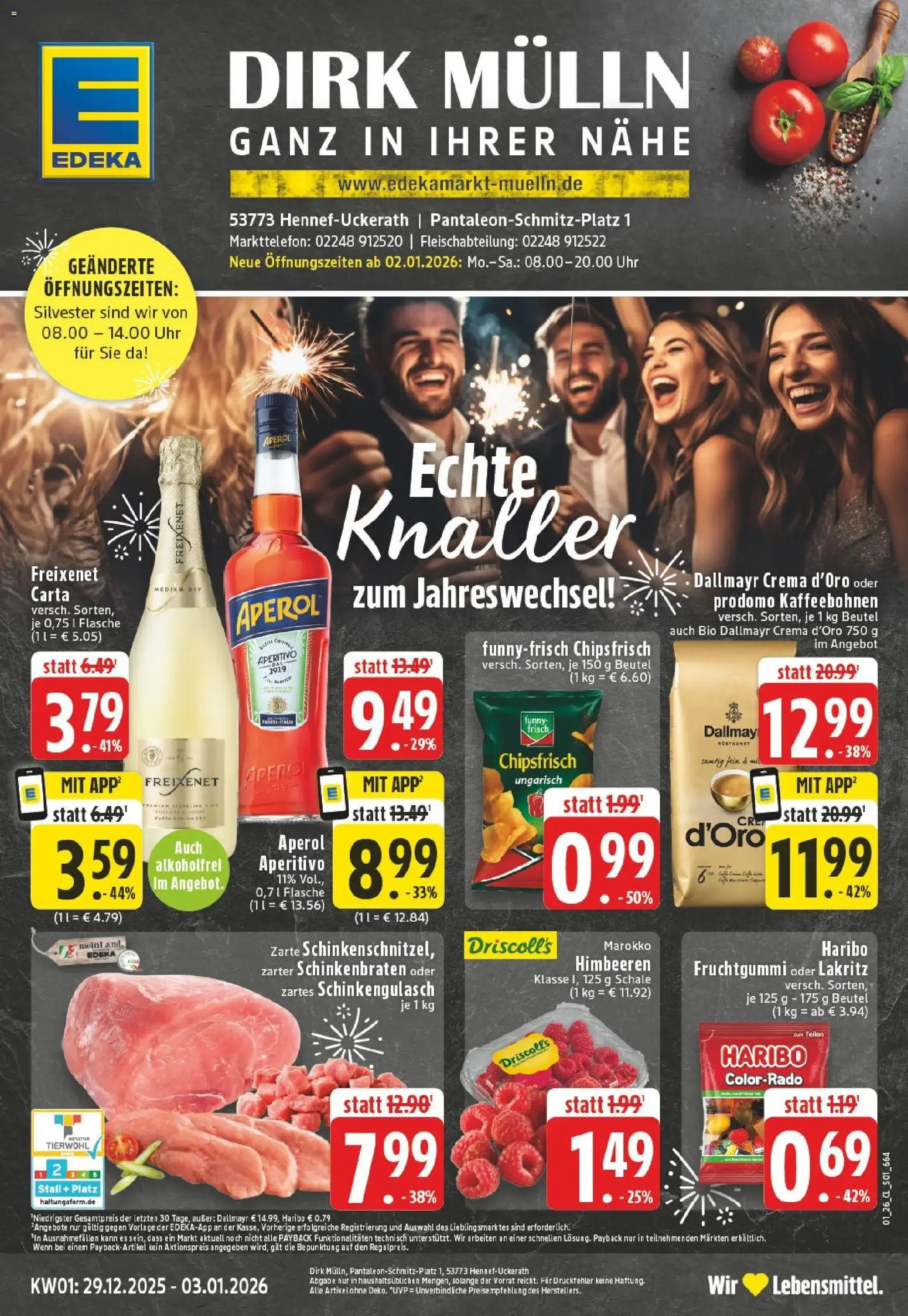 Edeka prospekt Hennef - Uckerath	 – gültig ab 28.12.2025 | Seite: 1 | Produkte: Himbeeren, Freixenet, Funny frisch, Dallmayr