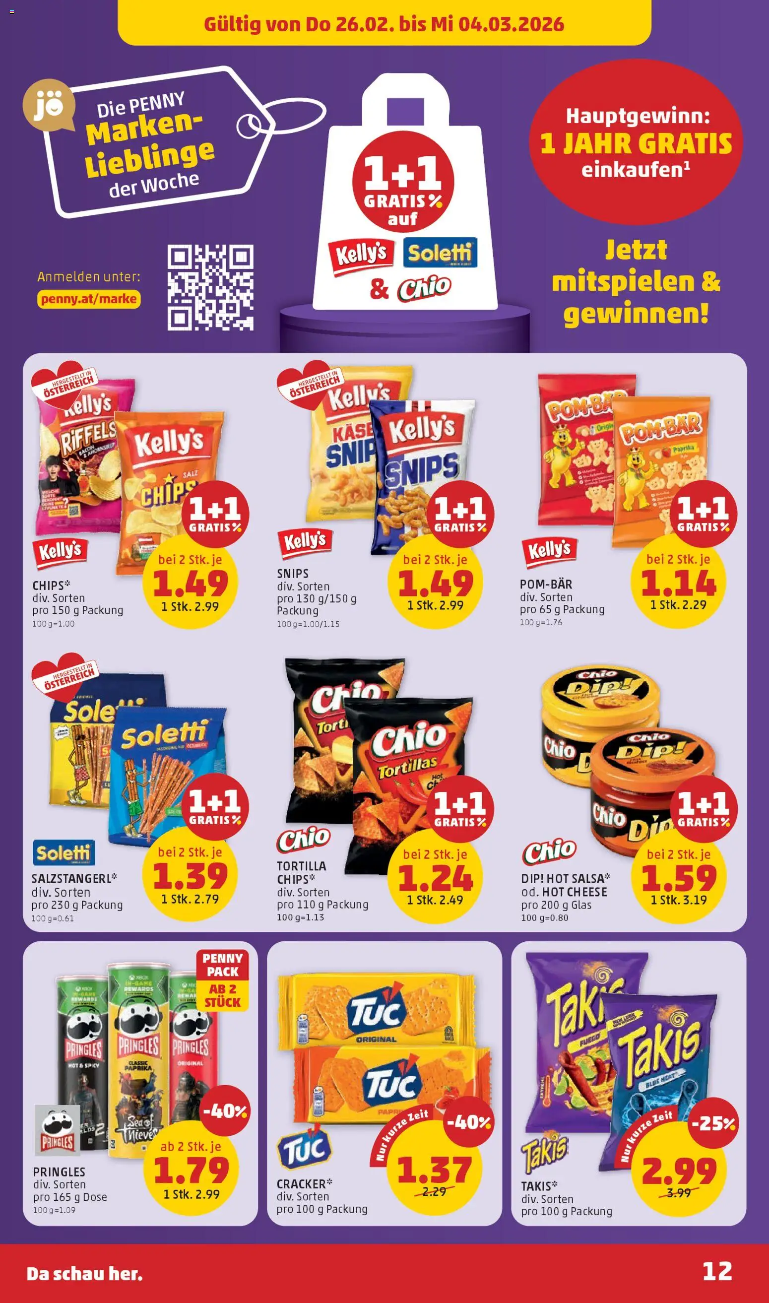 Penny Markt Flugblatt gültig ab 26.02.2026 | Seite: 12 | Produkte: Chips, Salz, Käse