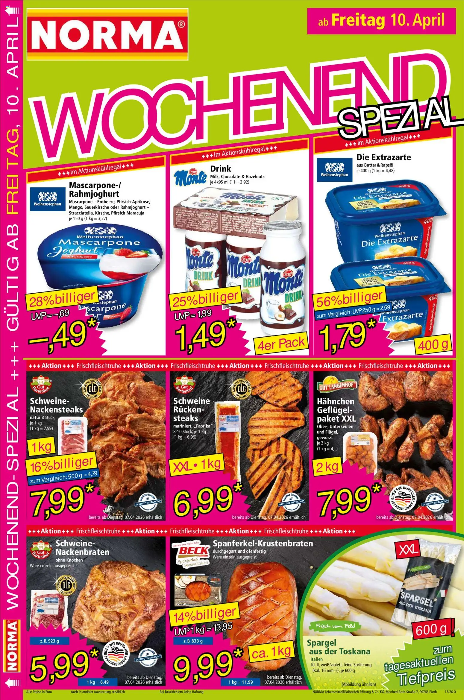 Norma Prospekt 	 – gültig ab 07.04.2026 | Seite: 18 | Produkte: Nackensteaks, Hahnchen, Butter, Rapsöl