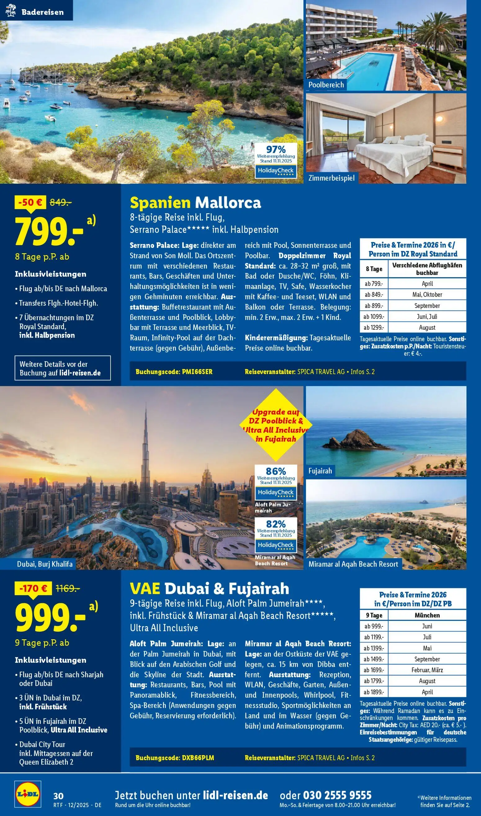 Lidl Reisen Dezember/Januar Reise-Highlights – gültig ab 12.12.2025 | Seite: 30 | Produkte: Rum, Bad, Wasser, TV