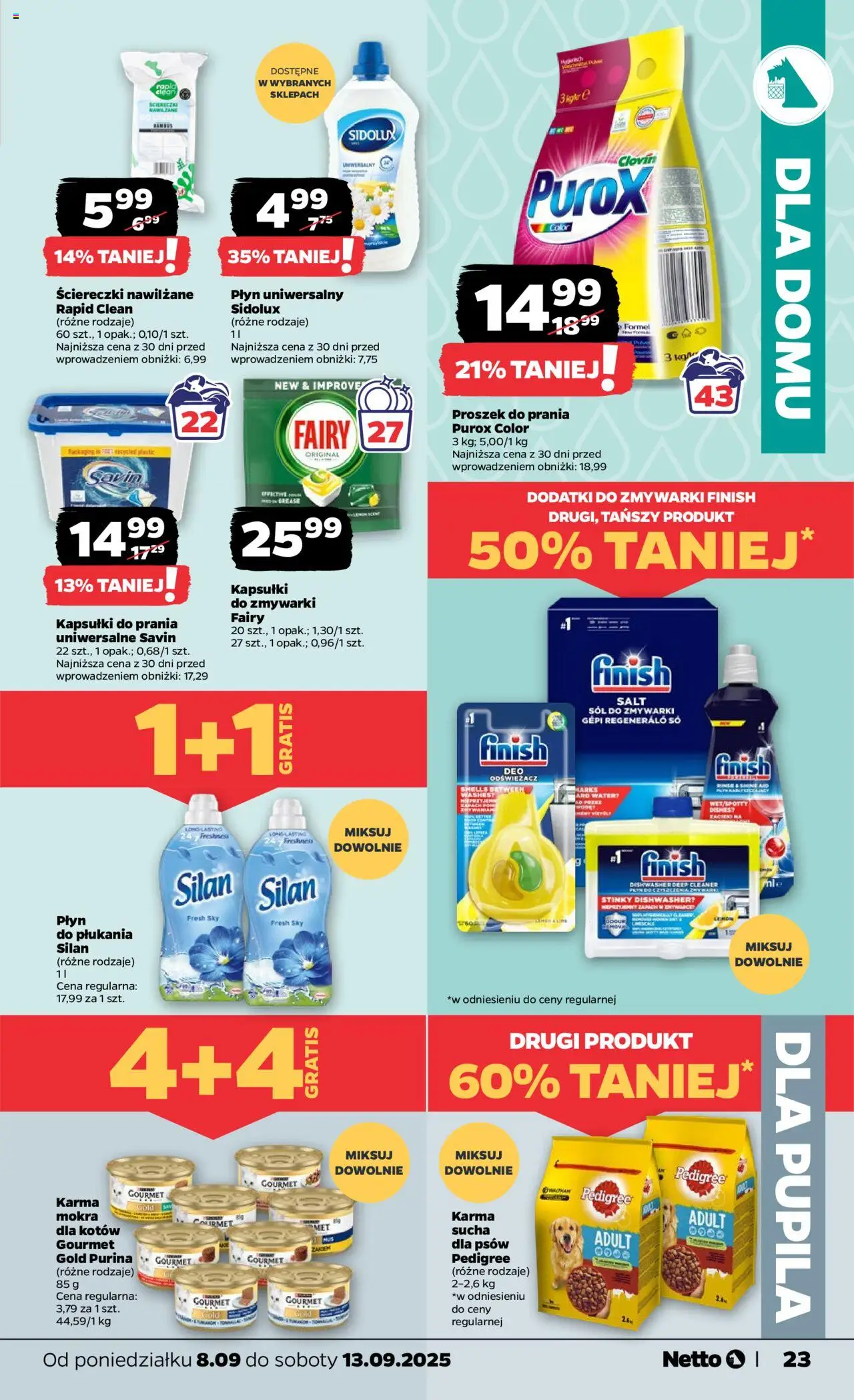 Netto gazetka - Spożywcza od 08.09.2025 | Strona: 23 | Produkty: Zapach, Sól do zmywarki, Fairy, Finish