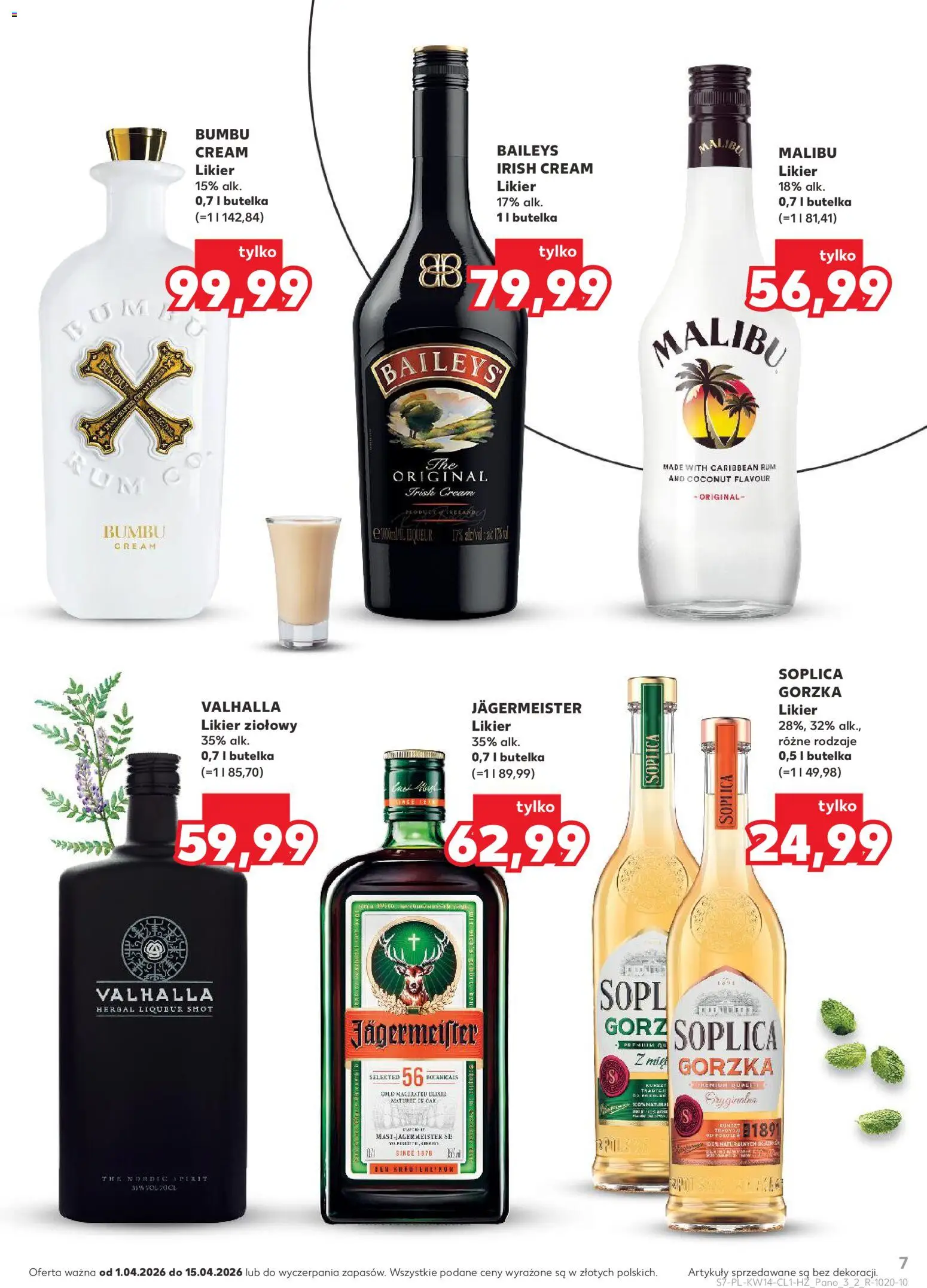 Kaufland Polsko leták - Barek od 01.04.2026 | Strana: 7 | Produkty: Jägermeister, Rum, Irish cream, Malibu