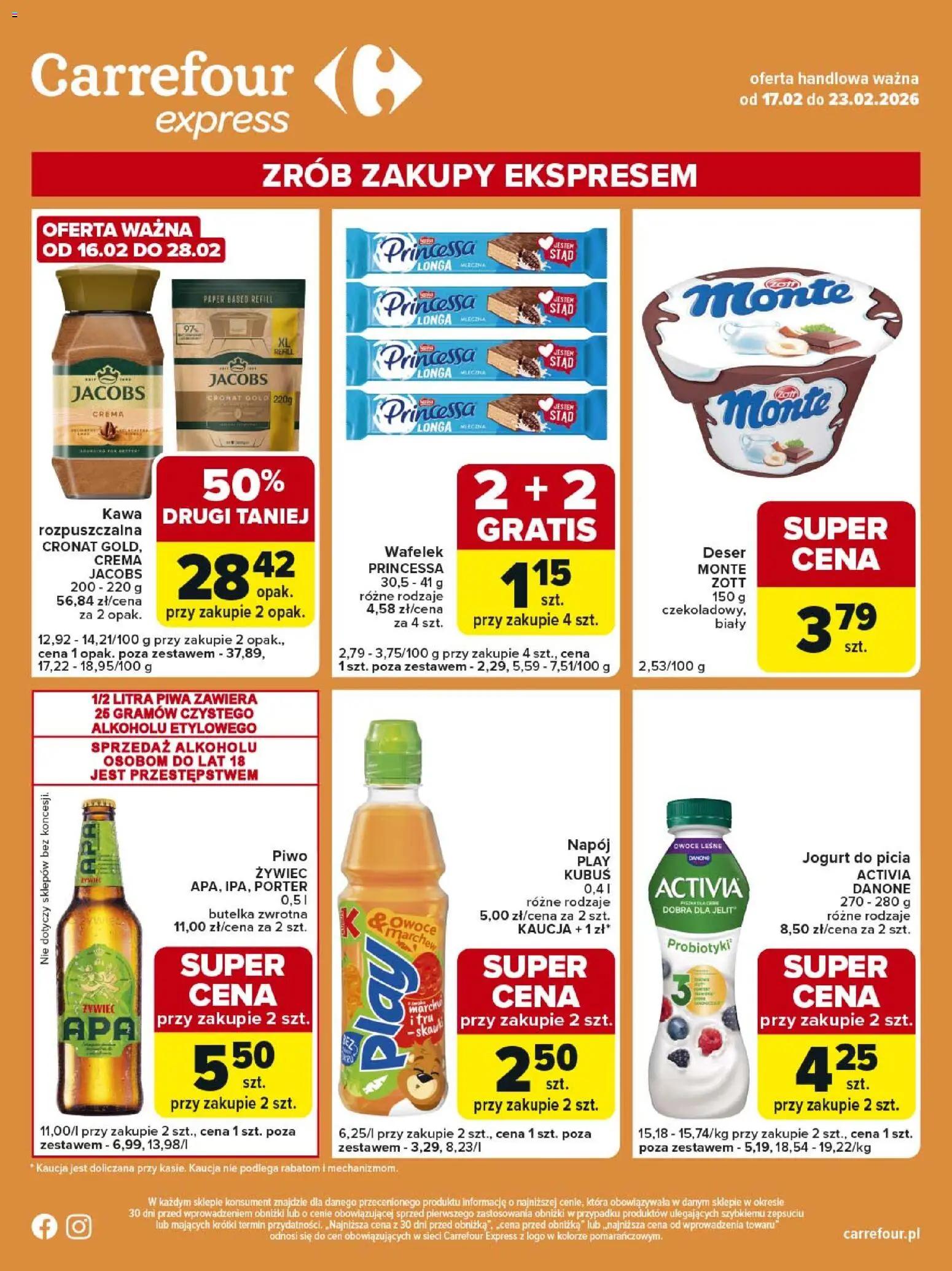 Carrefour Gazetka - Express II od 17.02.2026 | Strona: 2 | Produkty: Jogurt, Kawa, Piwo, Owoce