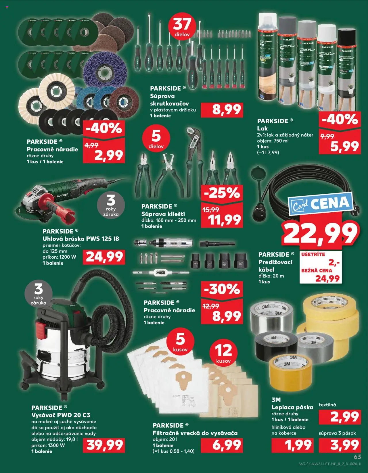Kaufland Bratislava-Dúbravka │ platný od 31.07.2025 | Strana: 63 | Produkty: Náradie, Uhlová brúska, Parkside, Vysávač