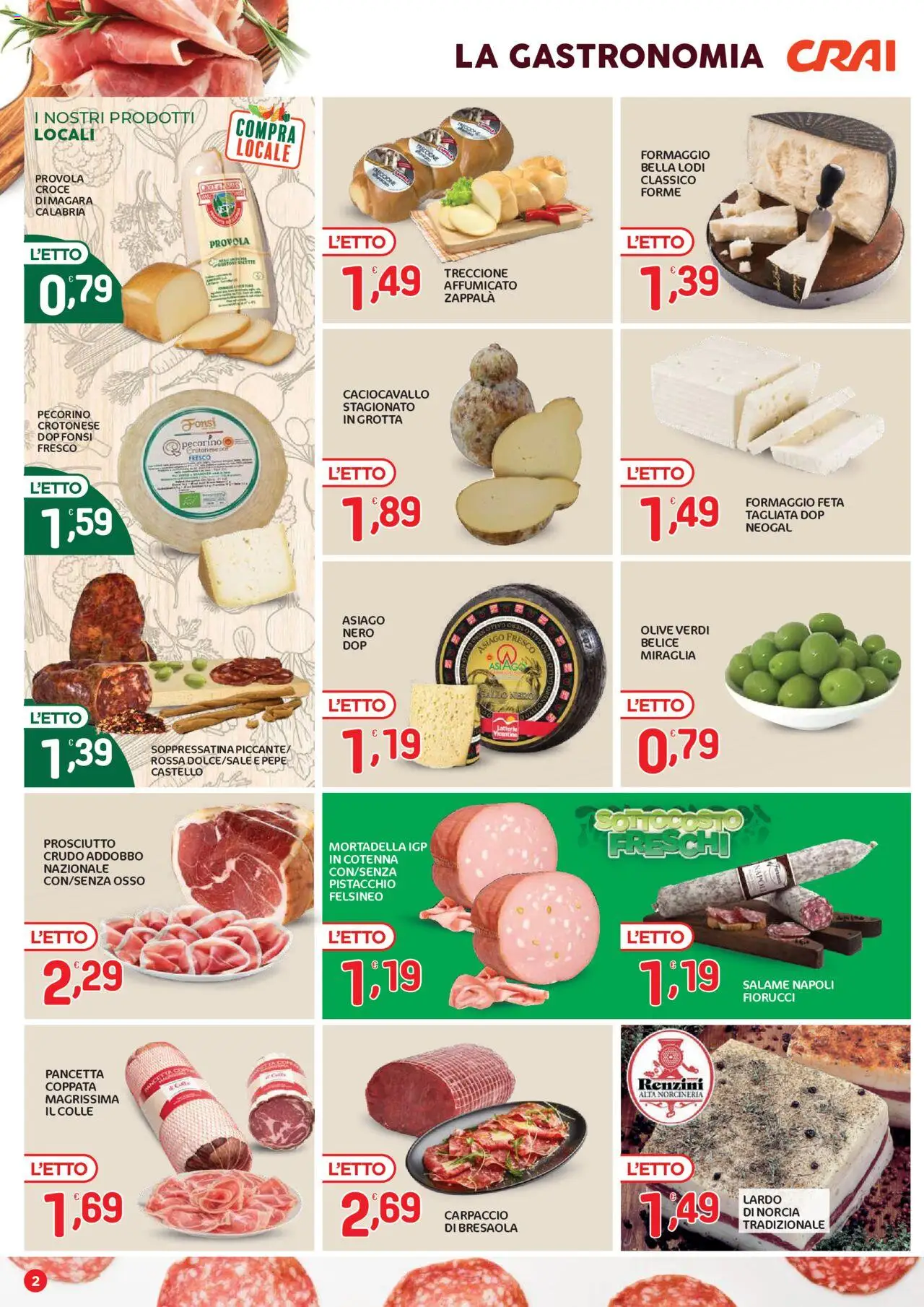 Volantino CRAI del 02.10.2025 | Pagina: 2 | Prodotti: Pancetta, Formaggio, Mortadella, Feta