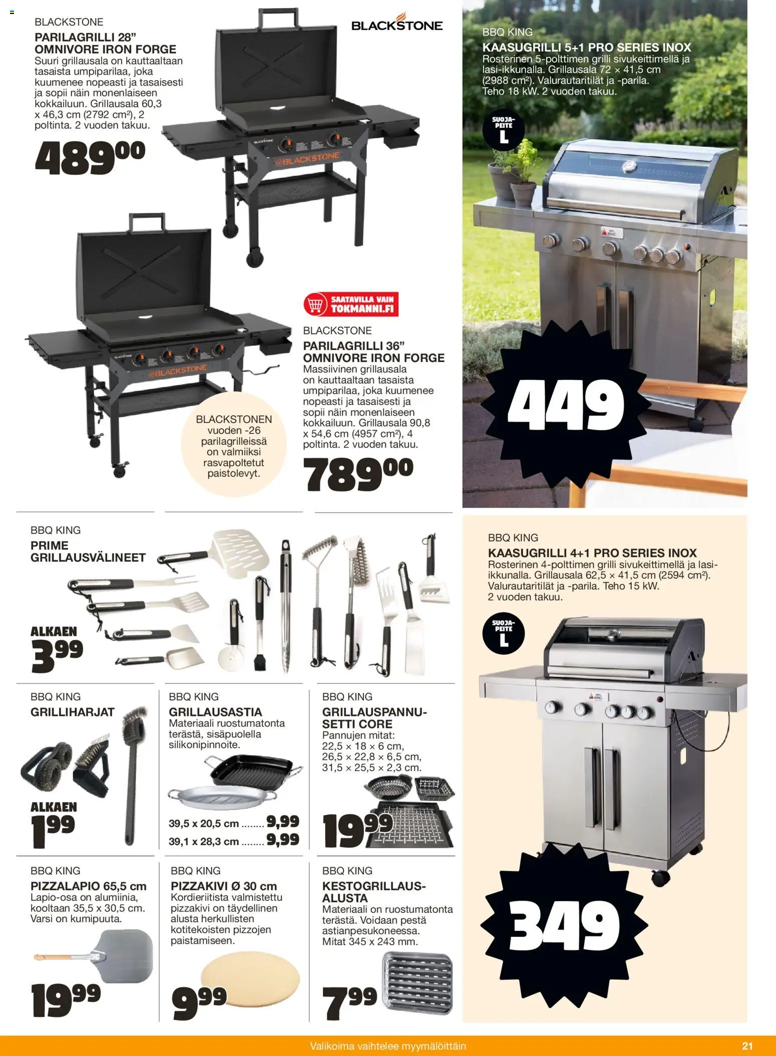 Tokmanni - Kesä 2026 – voimassa 02.04.2026 alkaen | Sivu: 21 | Tuotteet: Grilli, Kaasugrilli, Pizza