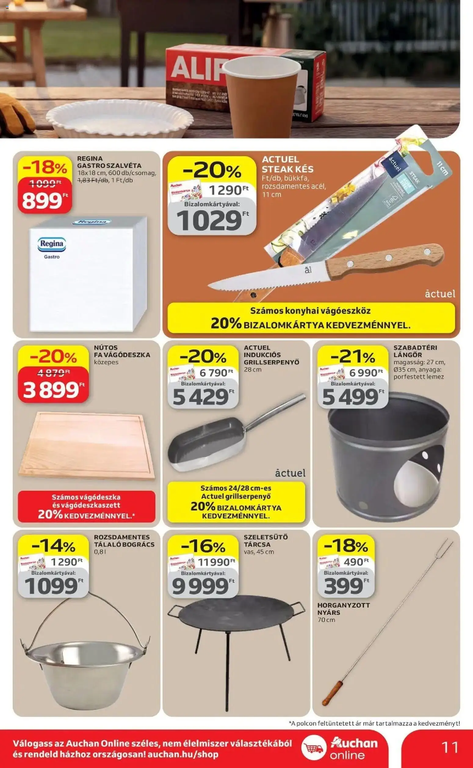 Auchan akciós ujság - amely érvényes a következő dátumtól: 16.04.2026 | Oldal: 11 | Termékek: Nyárs, Lemez, Vágódeszka, Kés