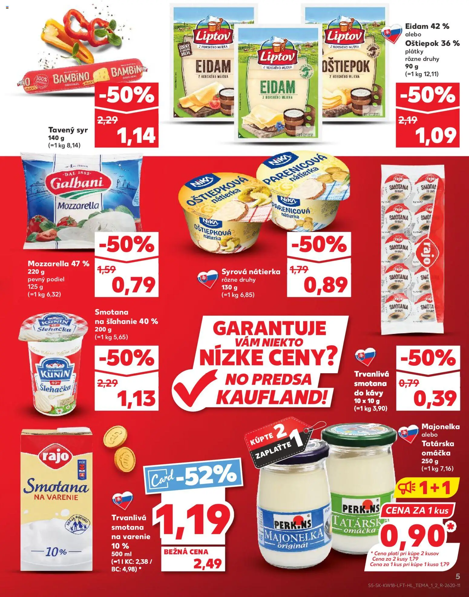 Nové Kaufland akcie – leták je platný od 30.04.2026 | Strana: 5 | Produkty: Smotana, Eidam, Omáčka, Smotana na šľahanie