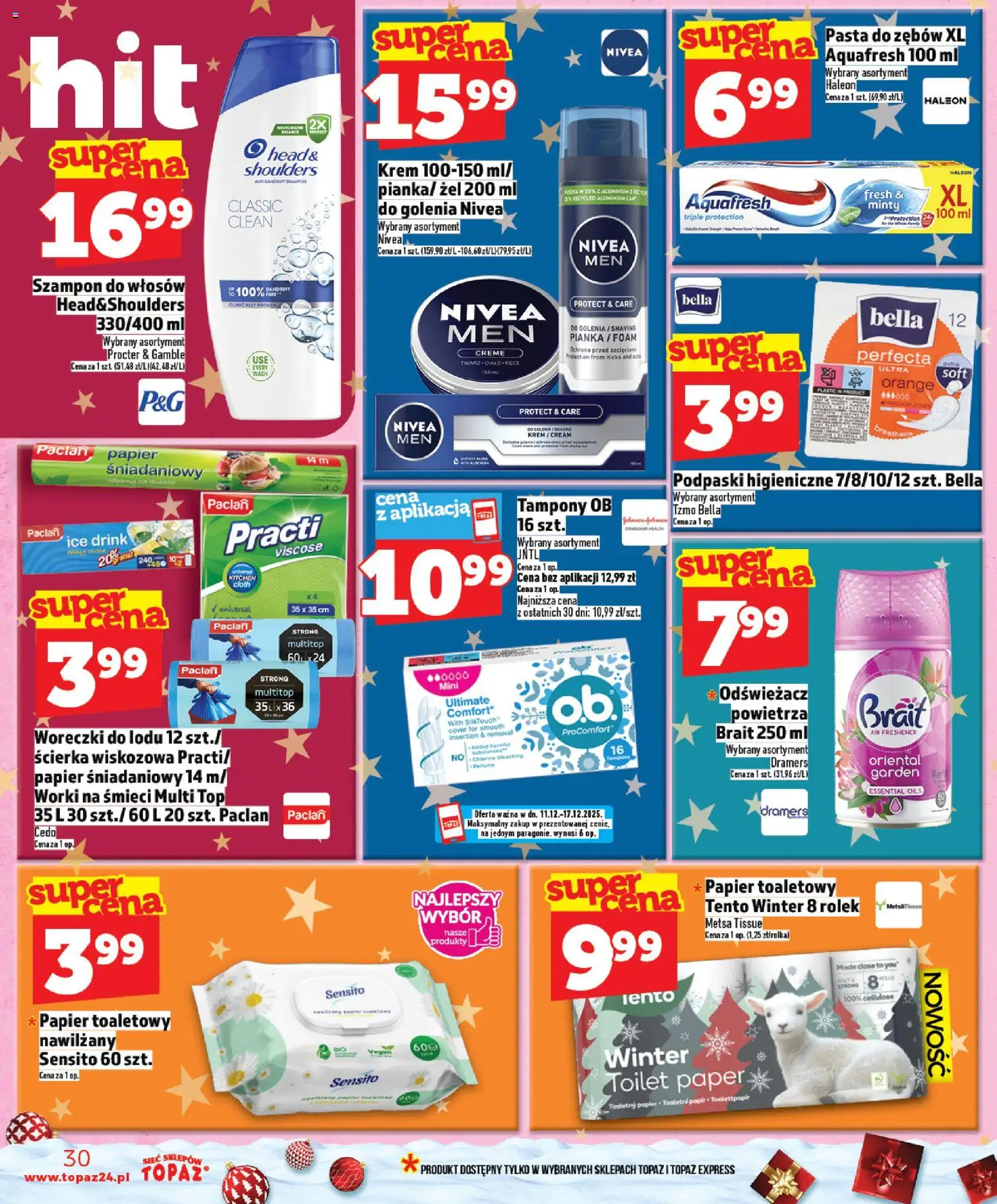 Topaz Gazetka - Ceny małe na stałe od 11.12.2025 | Strona: 30 | Produkty: Top, Tampony, Woreczki do lodu, Tampony ob