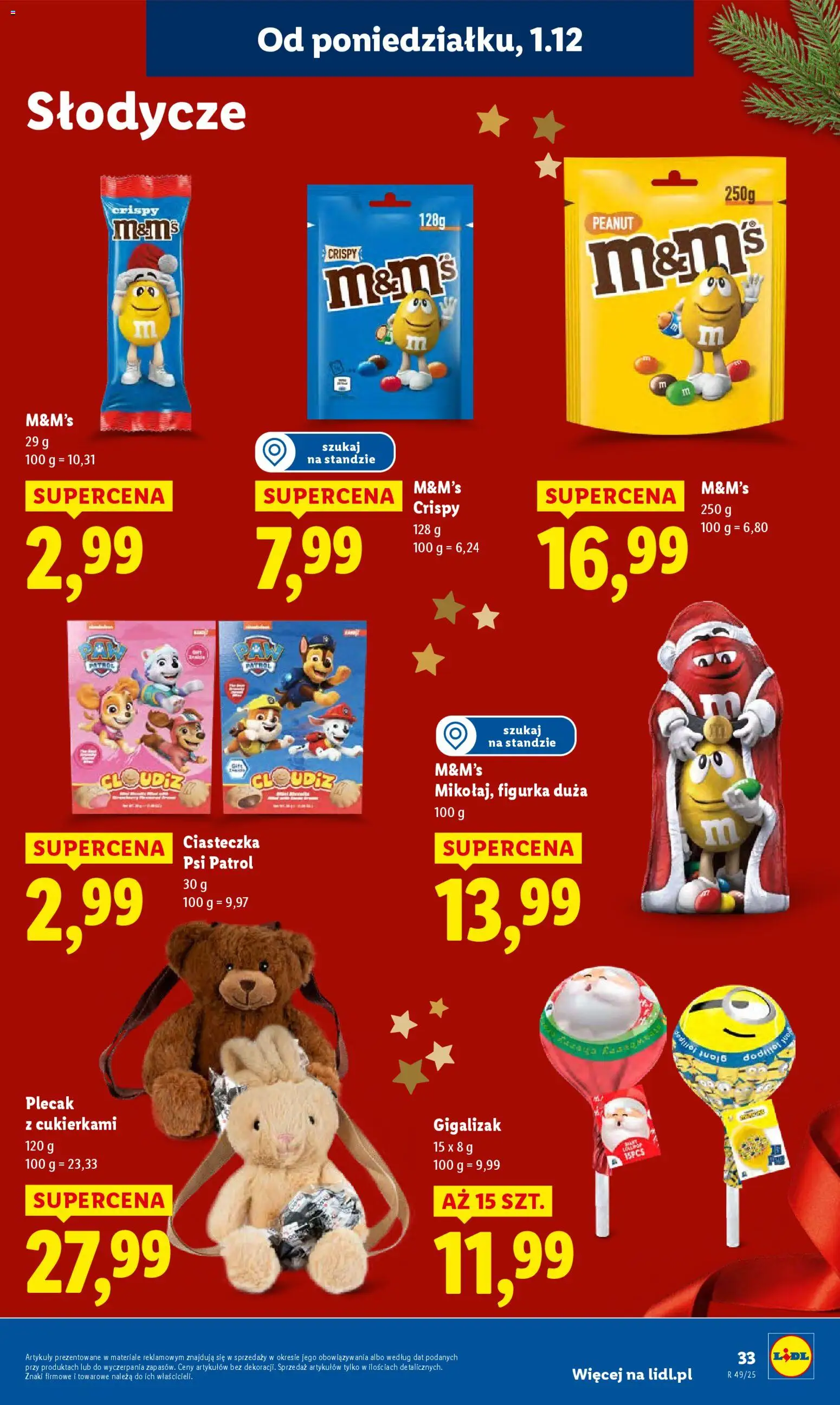 Lidl Gazetka od 01.12.2025 | Strona: 35 | Produkty: Słodycze, Plecak, M&M's, Ciasteczka
