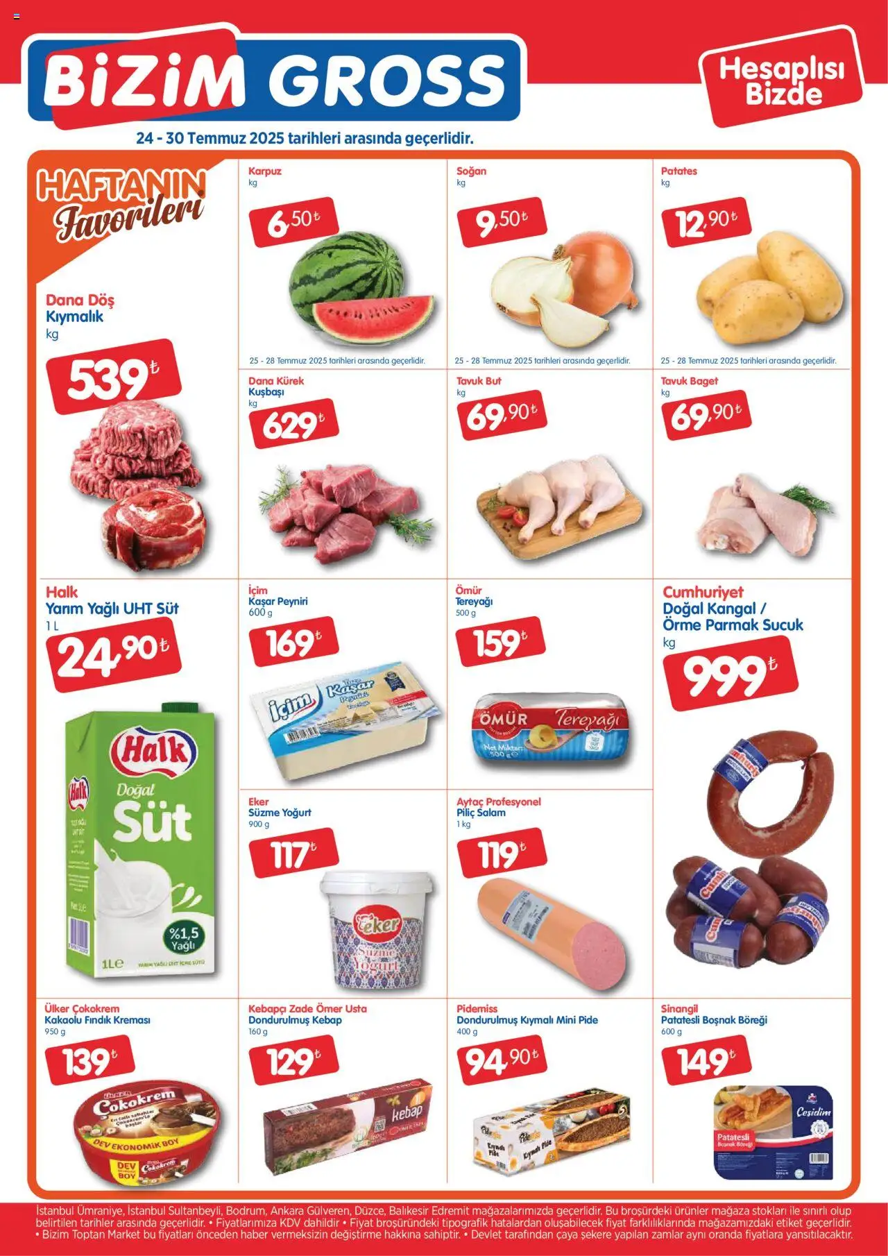 Bizim Toptan - Bizim Gross Fırsat Bülteni - 24.07.2025 tarihinden itibaren geçerlidir | Sayfa: 1 | Ürünler: Salam, Fındık, Patates, Piliç