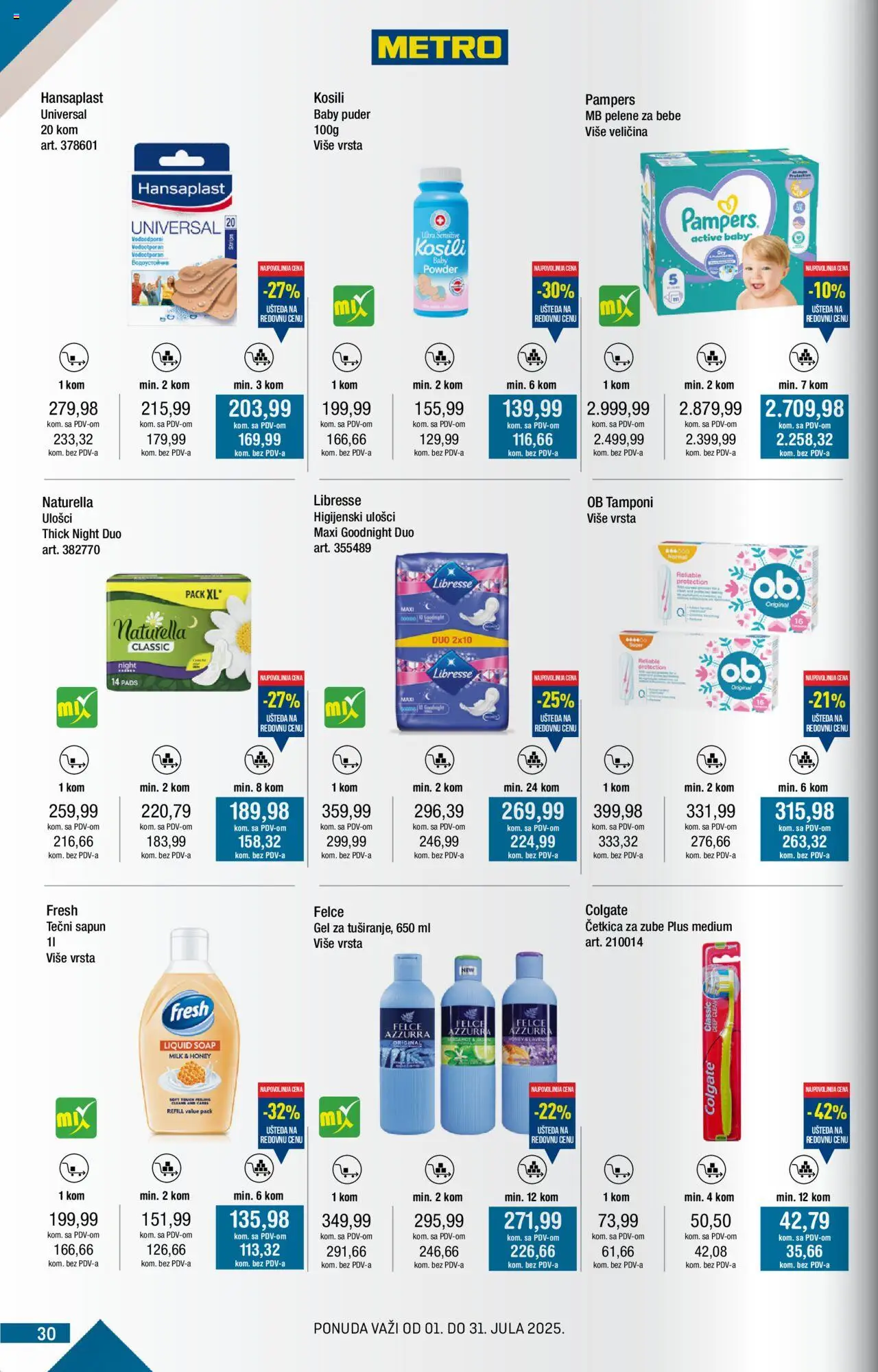 Metro katalog - važi od 01.07.2025 | Strana: 30 | Proizvode: Colgate, Pampers, Puder, Sapun