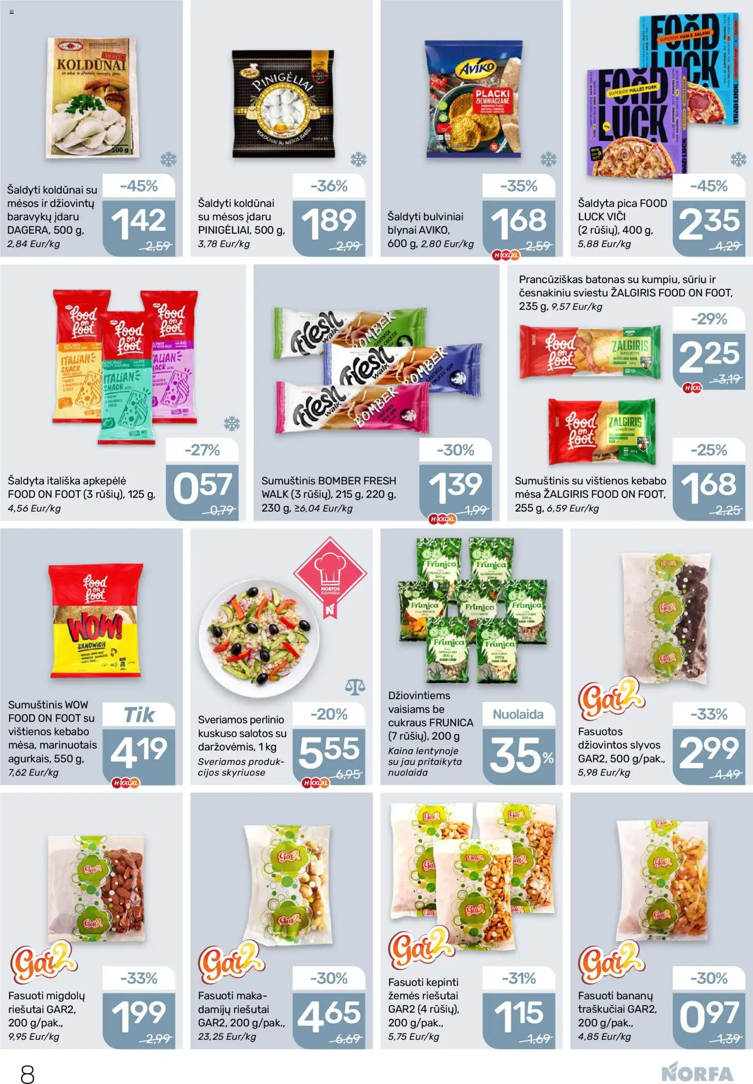 NORFA akcijos nuo 02.04.2026 | Puslapis: 8 | Prekių: Riešutai, Batonas, Vištienos, Pica