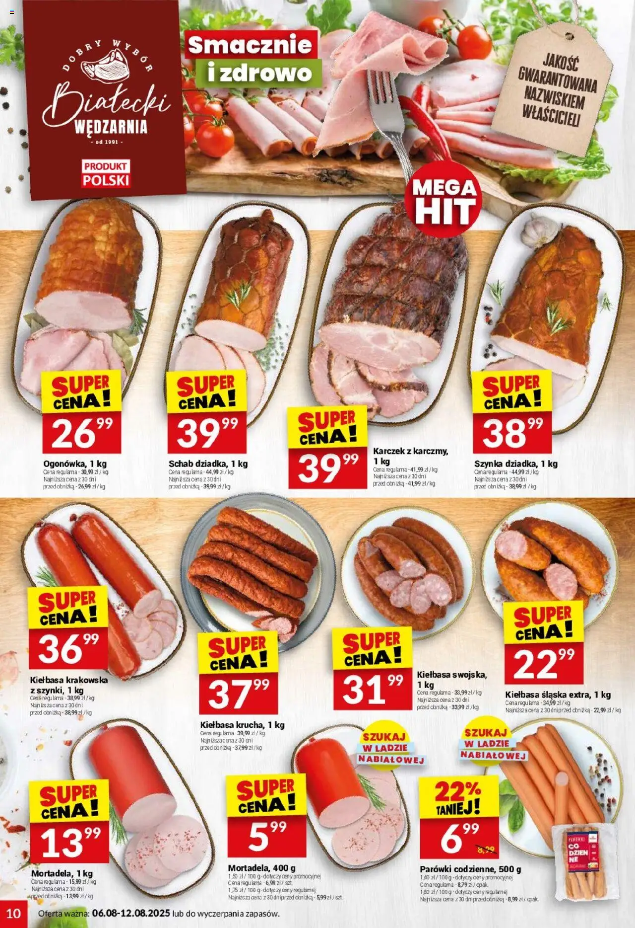 Twój Market Gazetka od 06.08.2025 | Strona: 10 | Produkty: Schab, Parówki, Szynka, Kiełbasa śląska