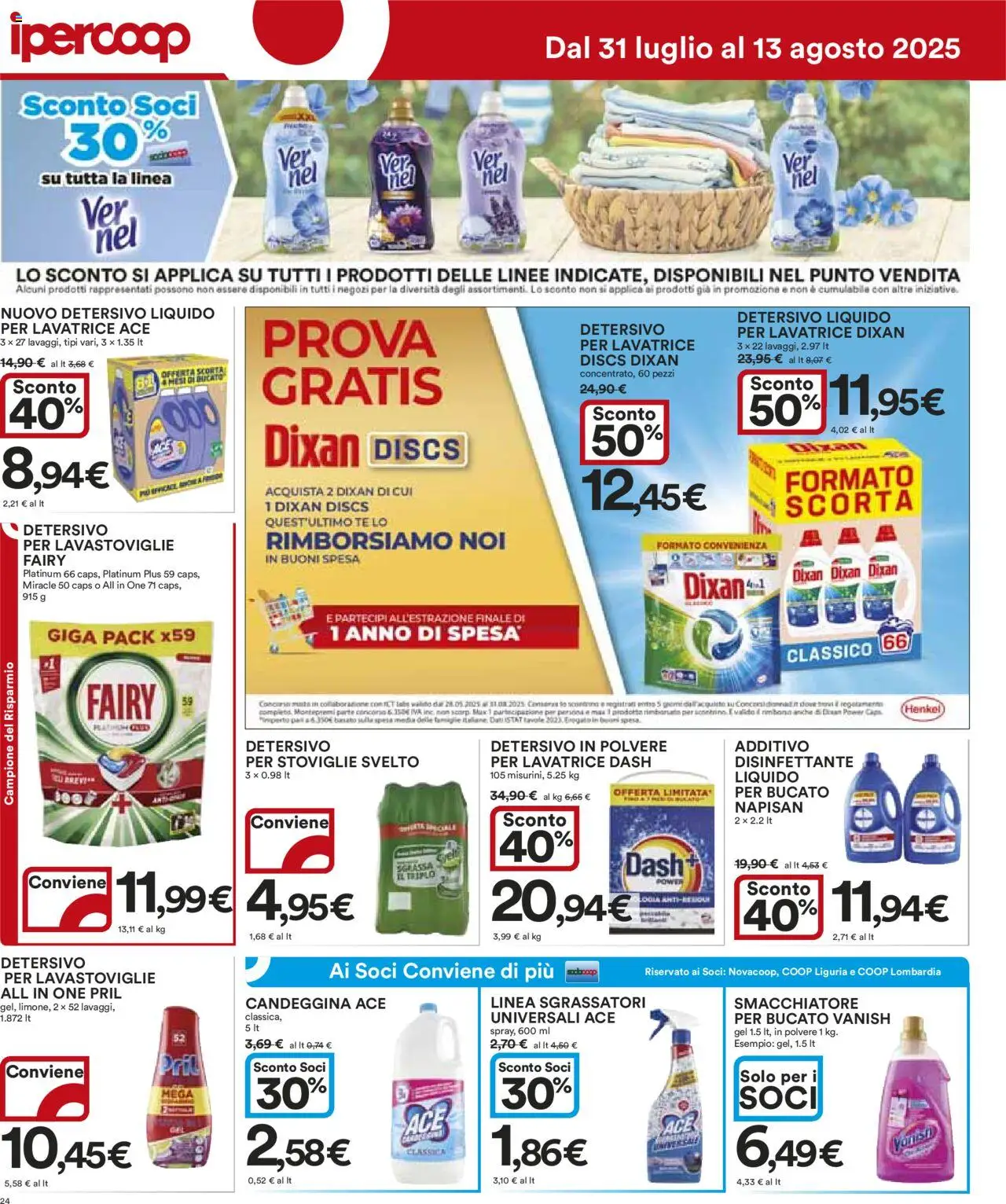 Volantino Ipercoop del 31.07.2025 | Pagina: 24 | Prodotti: Smacchiatore, Tè, Candeggina, Lavatrice