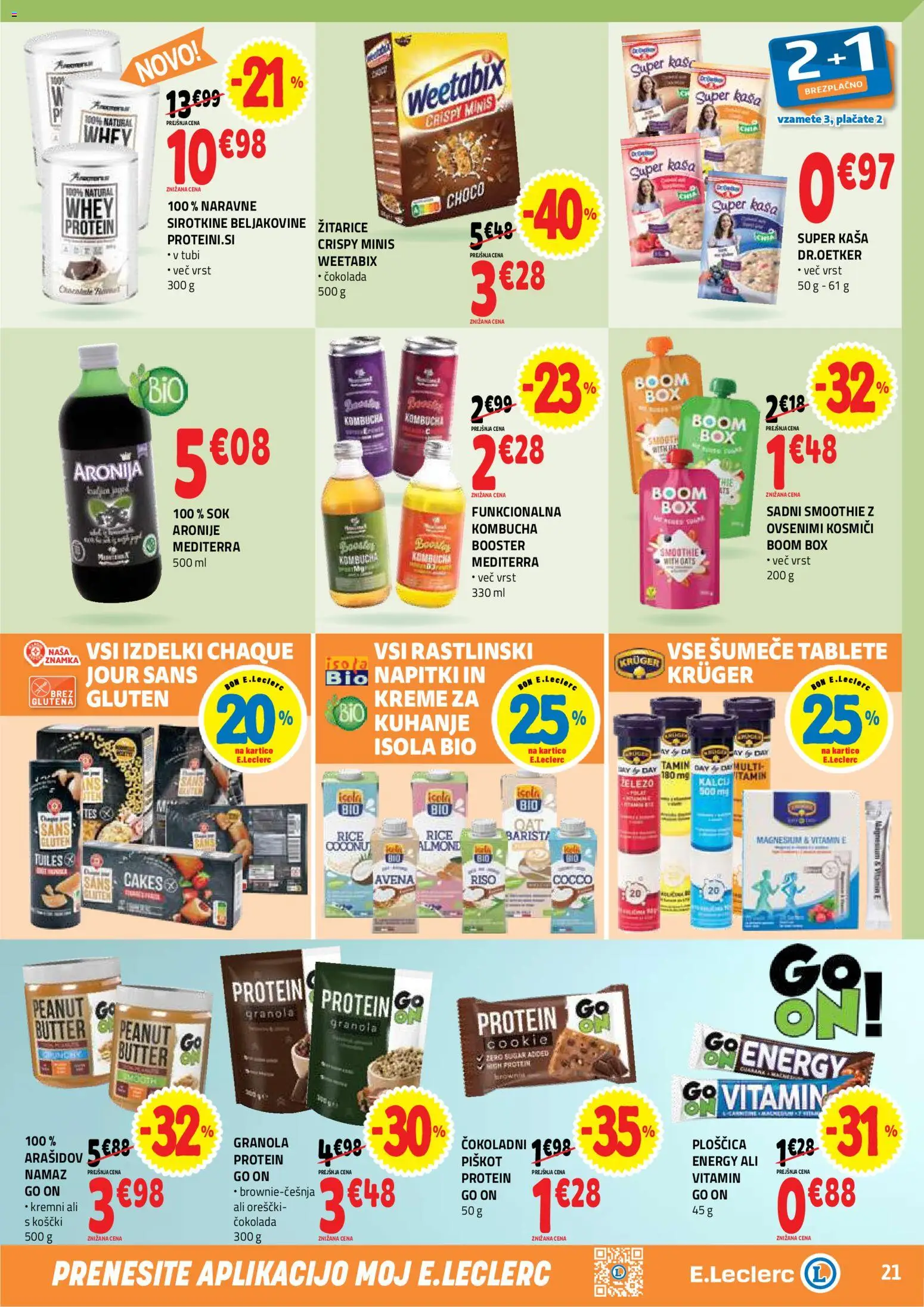 Novi E.leclerc katalog ponudbe – veljaven od 01.04.2026 | Stran: 21 | Izdelki: Napitki, Namaz, Sok, Kosmici