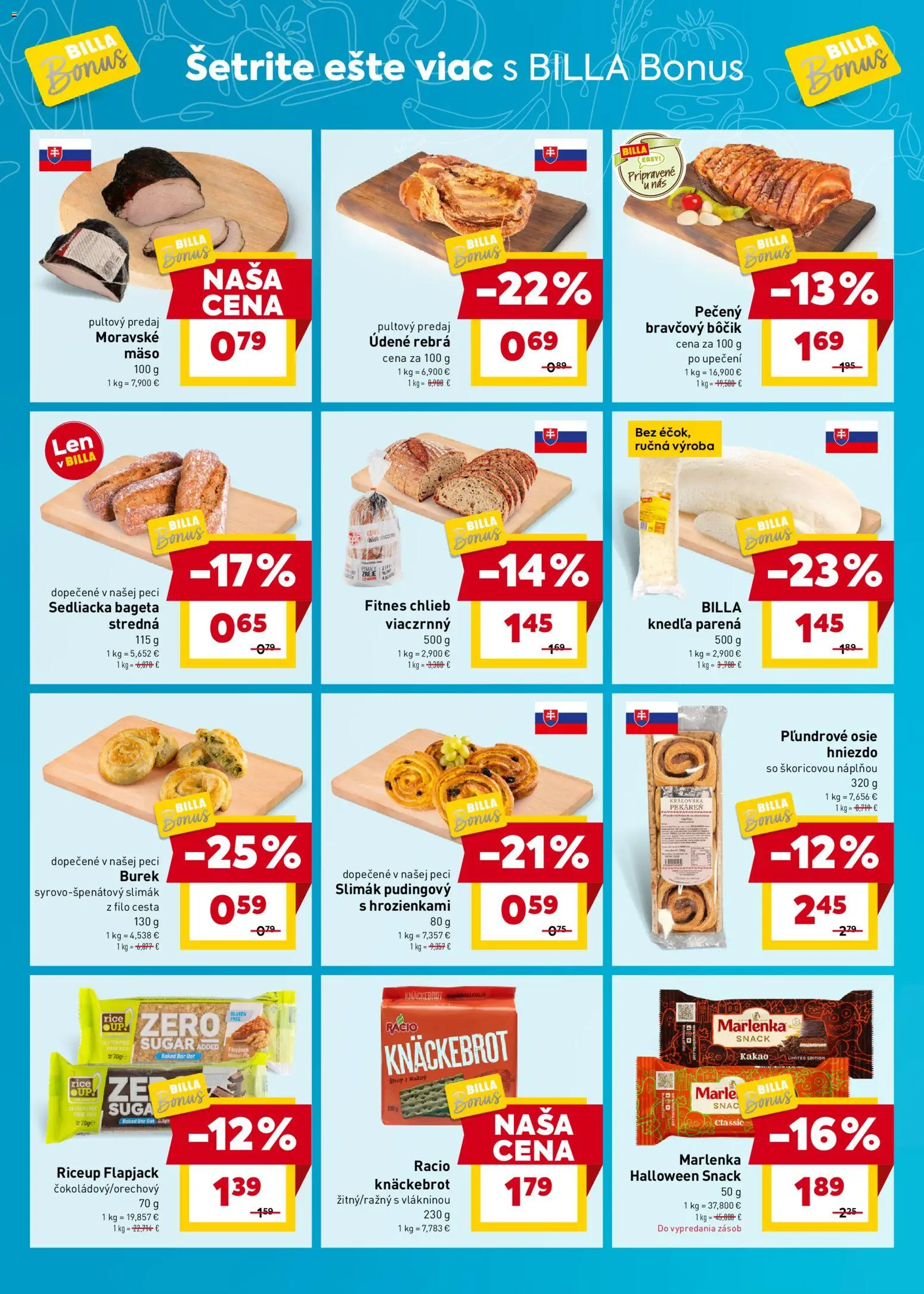 Nové Billa akcie – leták je platný od 22.10.2025 | Strana: 4 | Produkty: Pekáreň, Chlieb, Bravčový bôčik, Kakao