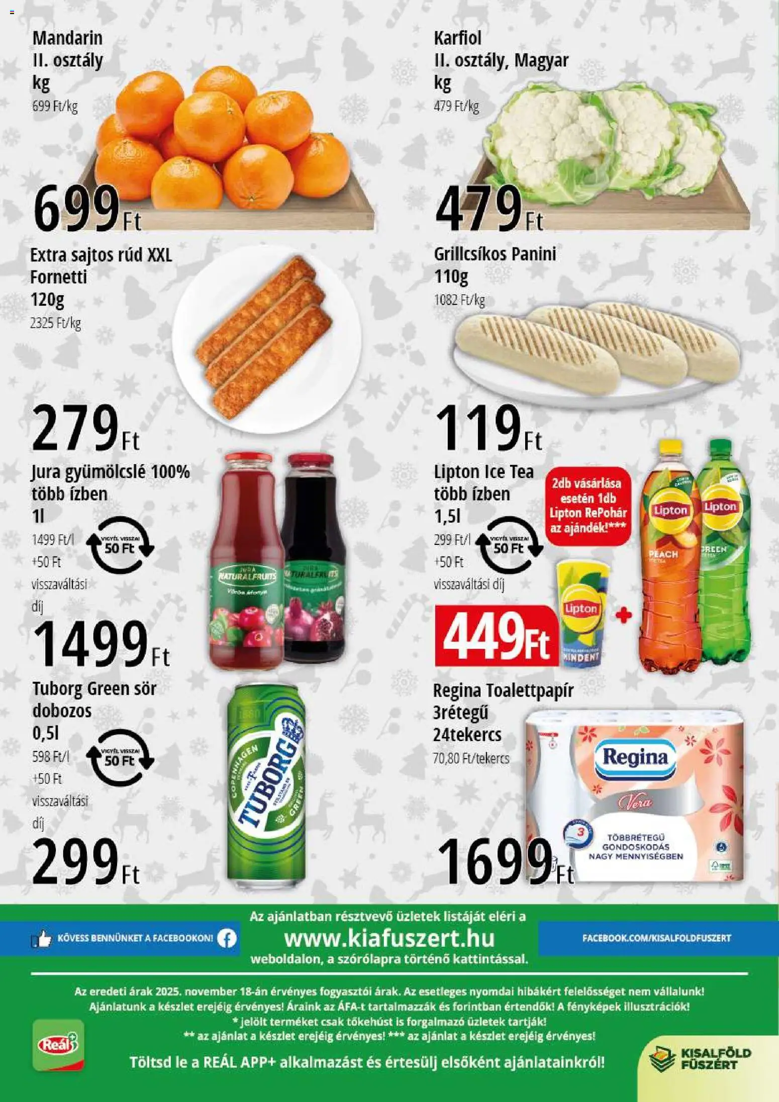 Reál akciós ujság - amely érvényes a következő dátumtól: 27.11.2025 | Oldal: 4 | Termékek: Karfiol, Gyümölcslé, Ice tea, Mandarin