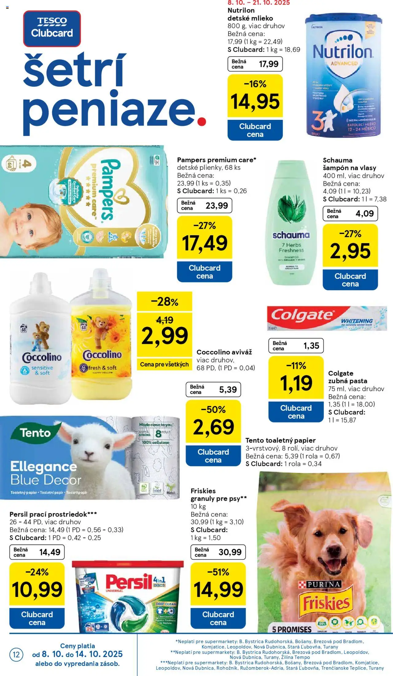 Nové Tesco akcie – leták je platný od 08.10.2025 | Strana: 12 | Produkty: Mlieko, Persil, Coccolino, Pampers