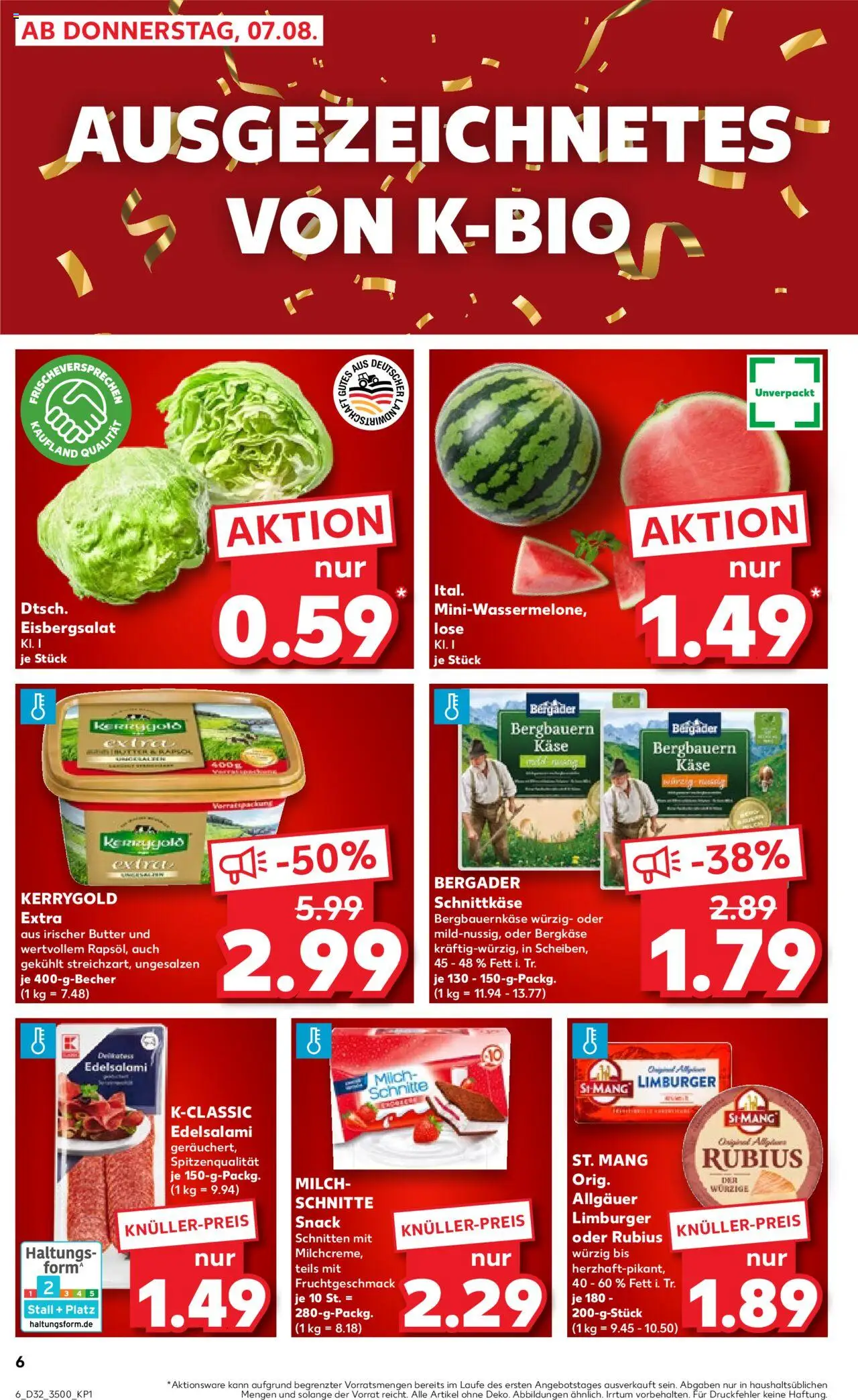 Kaufland prospekt Jena	 - gültig ab dem 07.08.2025 | Seite: 6 | Produkte: Butter, Käse, Eisbergsalat, Salami