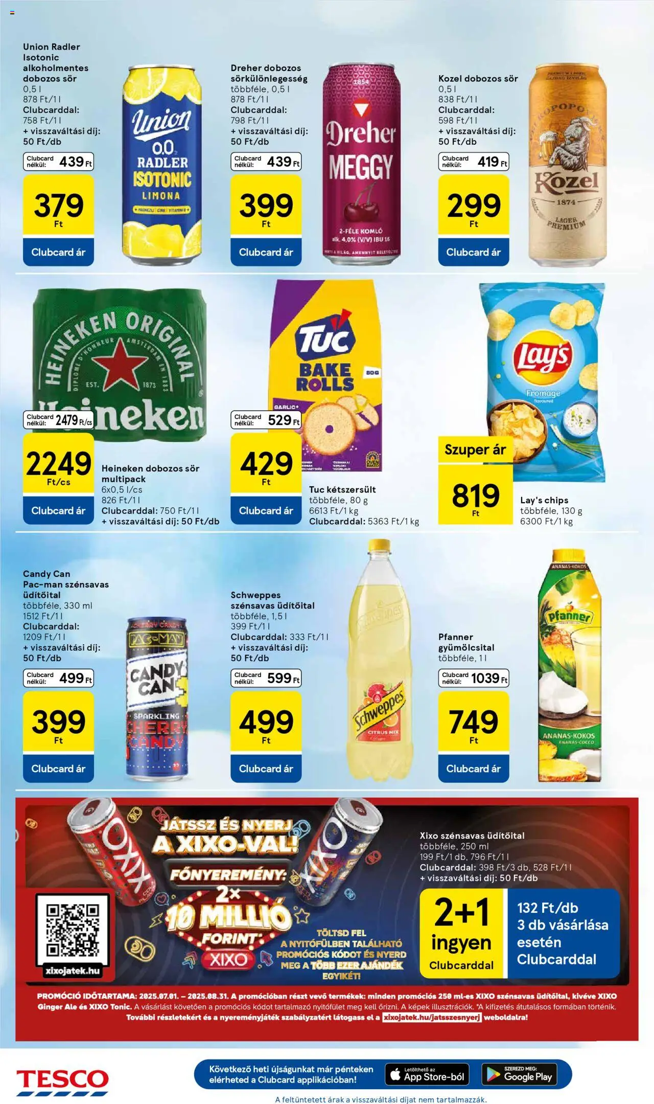 Tesco akciós ujság - amely érvényes a következő dátumtól: 14.08.2025 | Oldal: 24 | Termékek: Chips, Gyümölcsital, Heineken, Dobozos sör