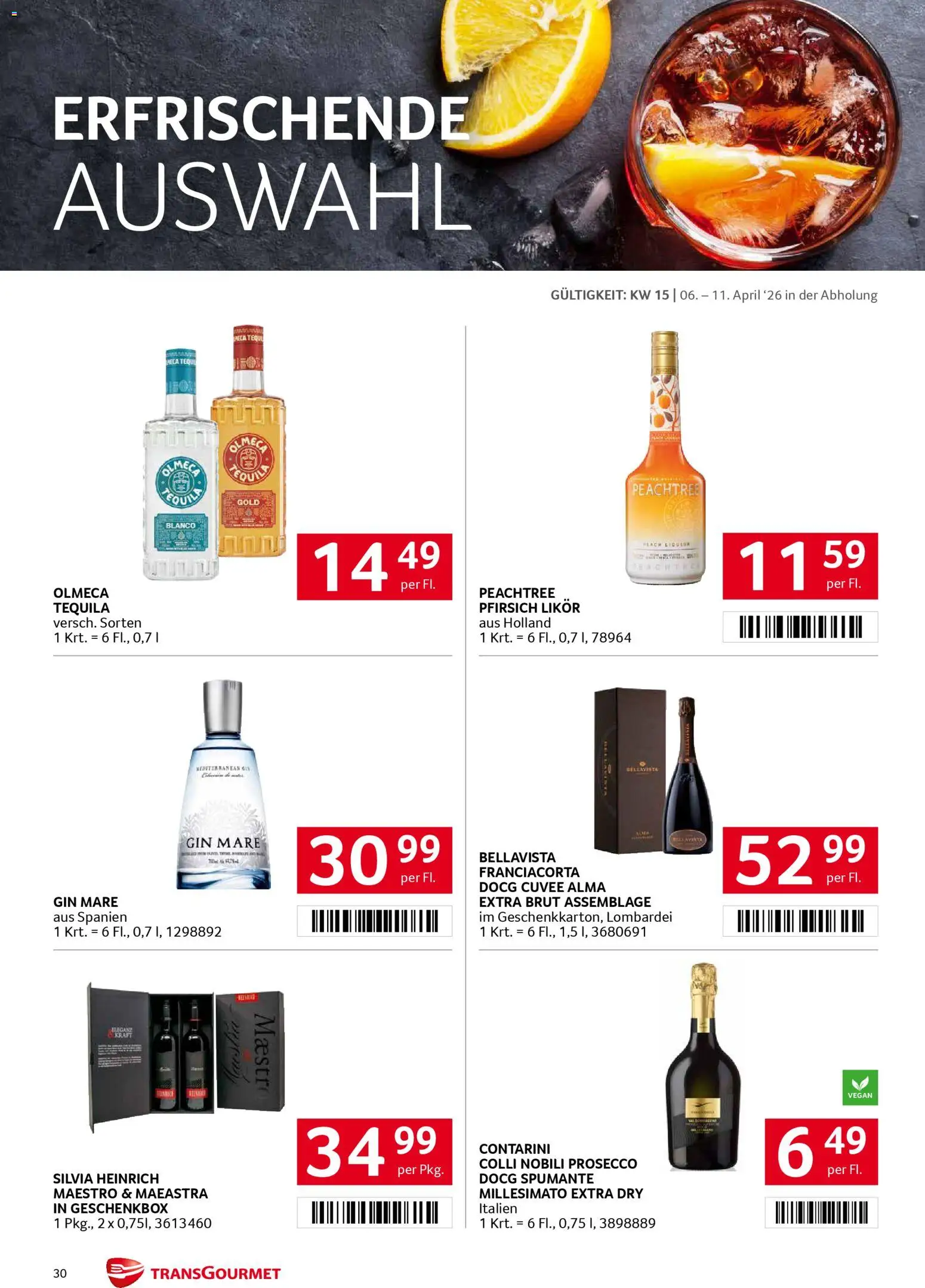 Transgourmet Flugblatt gültig ab 06.04.2026 | Seite: 30 | Produkte: Gin, Pfirsich