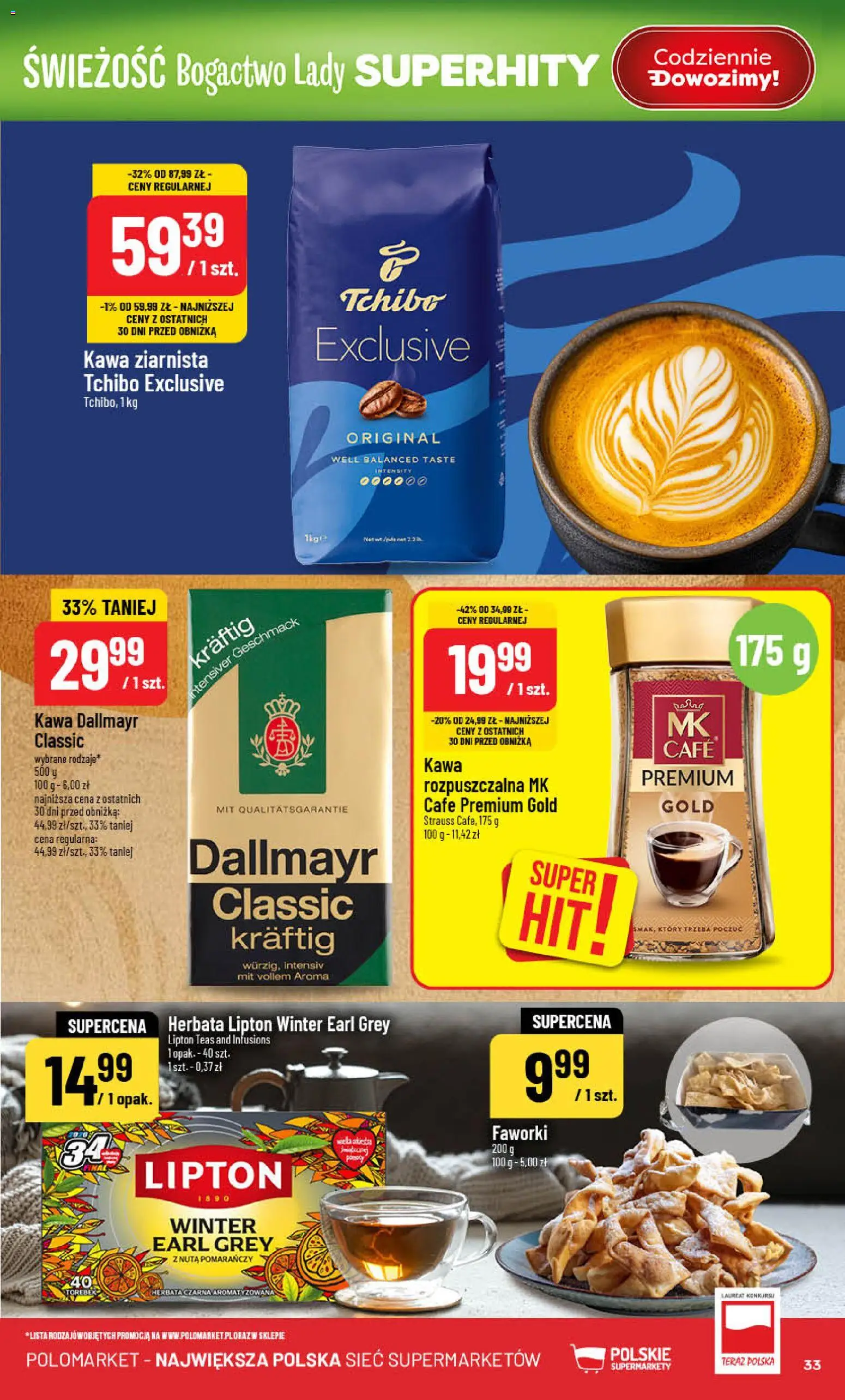 POLOmarket Gazetka od 21.01.2026 | Strona: 33 | Produkty: Kawa ziarnista, Kawa Dallmayr, Herbata lipton, Kawa