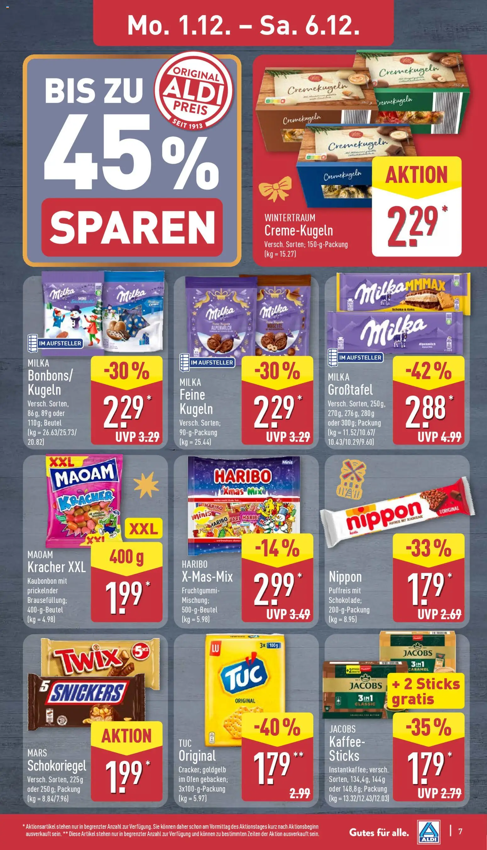Aldi Prospekt 	 – gültig ab 01.12.2025 | Seite: 7 | Produkte: Haribo, Milka, Snickers, Mars