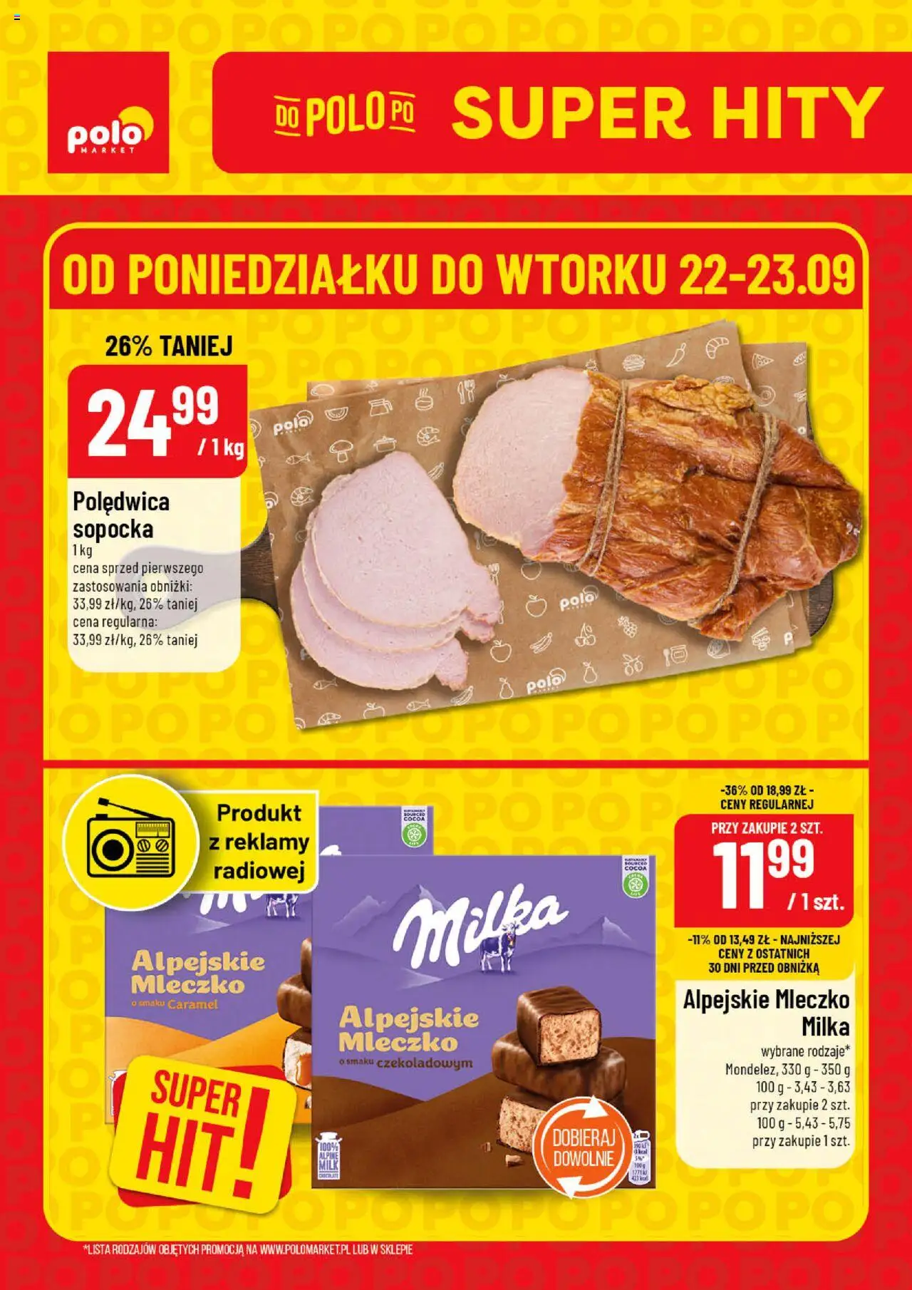 POLOmarket Gazetka - Super Hity od 22.09.2025 | Strona: 1 | Produkty: Milka