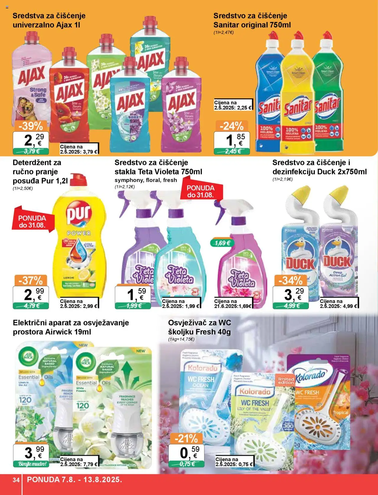 KTC katalog | vrijedi od 07.08.2025 | Stranica: 34 | Proizvodi: Sredstva za čiščenje, Deterdžent, Violeta, Ajax