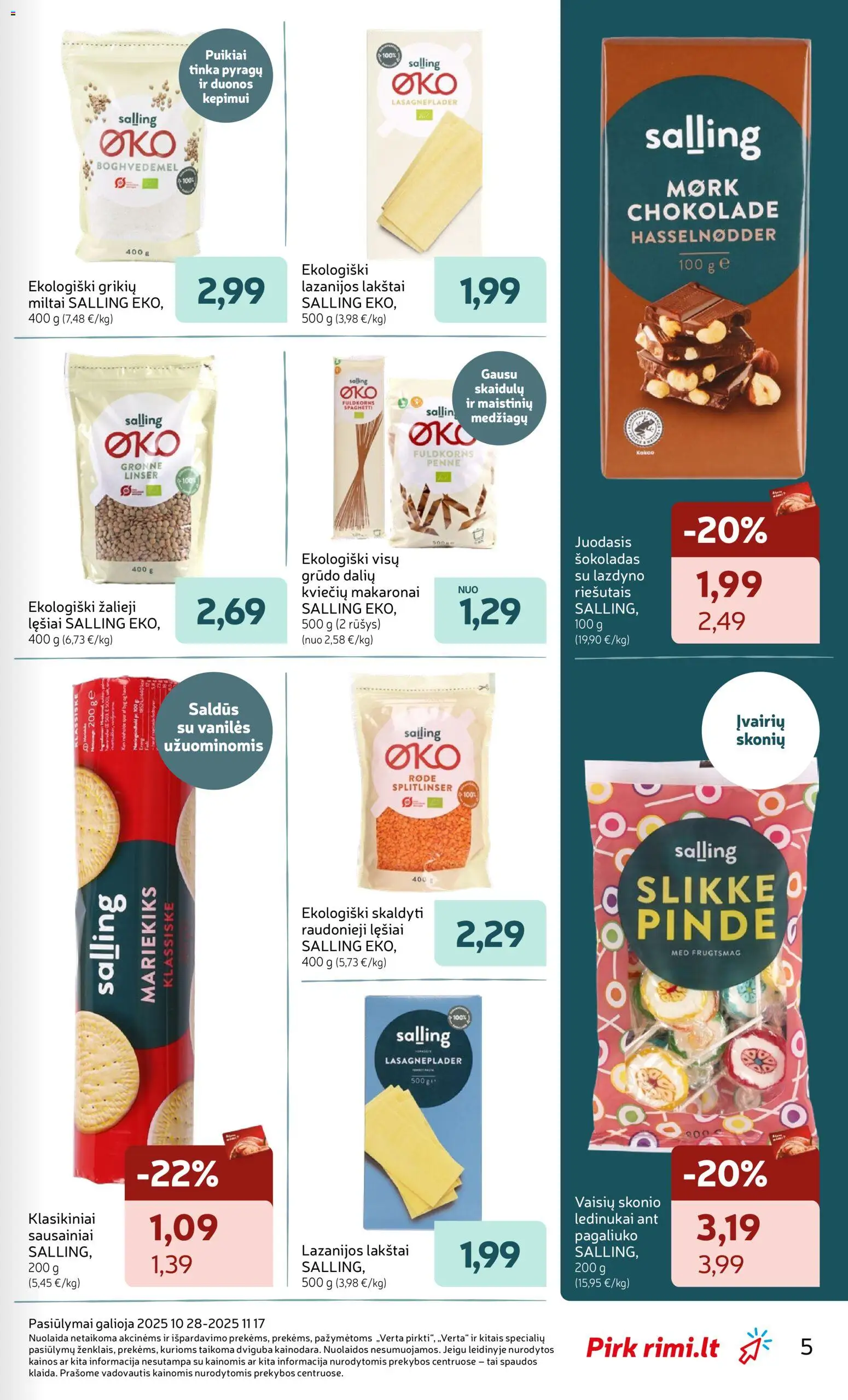 Rimi akcijos nuo 28.10.2025 | Puslapis: 5 | Prekių: Sausainiai, Šokoladas, Miltai, Makaronai