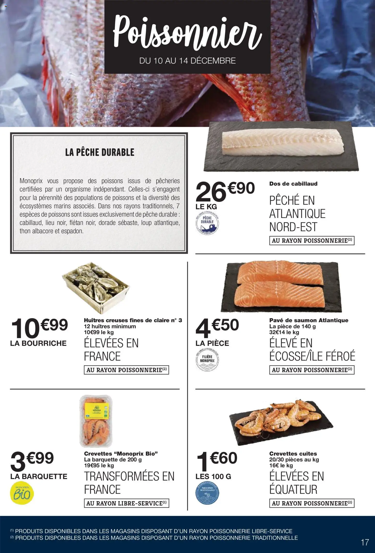 {H1} | Page: 17 | Produits: Crevettes, Thon, Dos de cabillaud, Huîtres