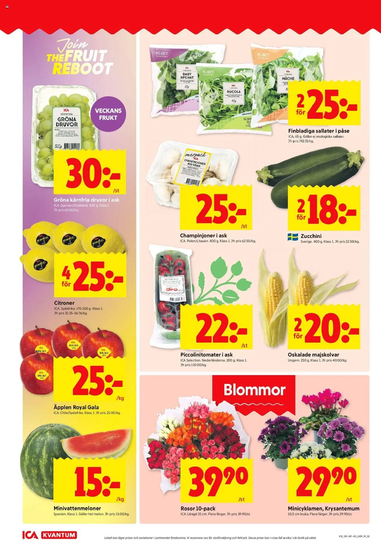 ICA Kvantum reklamblad aktuell från 04.08.2025 | Sida: 2 | Produkter: Spenat, Champinjoner, Äpplen, Zucchini