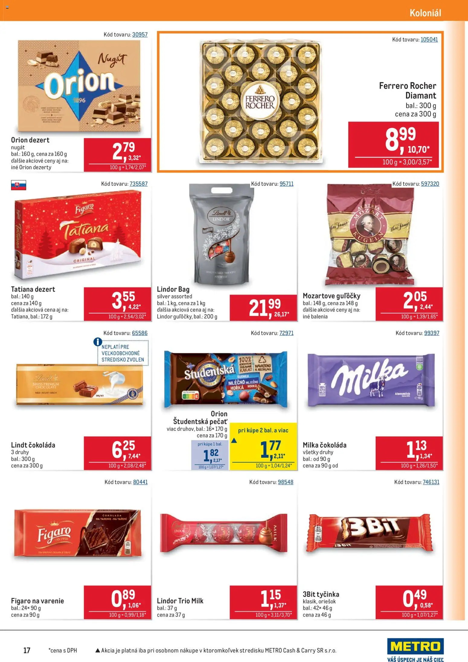 Nové Metro akcie – leták je platný od 10.12.2025 | Strana: 17 | Produkty: Lindor, Lindt, Čokoláda, Študentská pečať