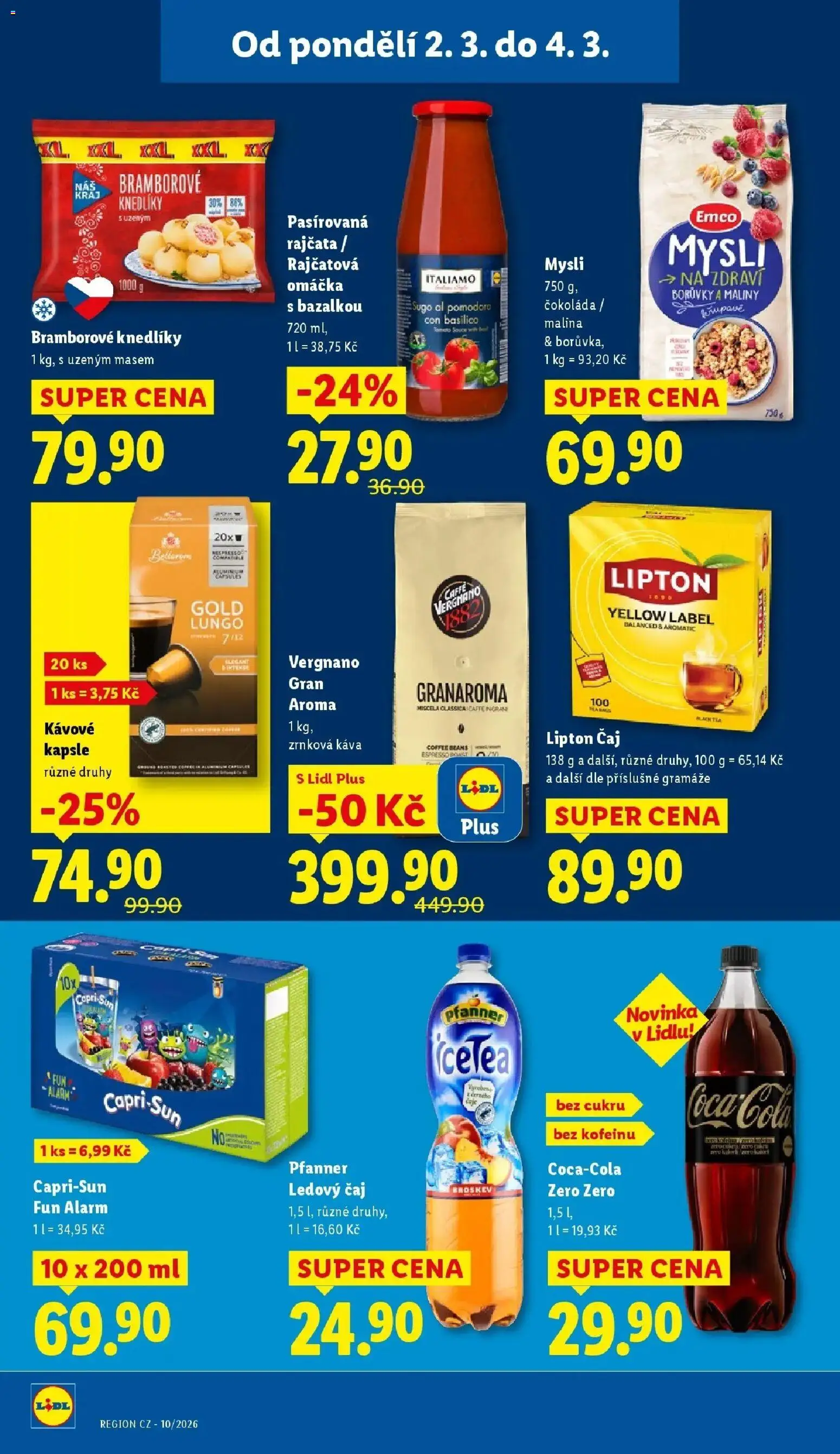 Lidl aktuální leták od 02.03.2026 | Strana: 26 | Produkty: Pasírovaná rajčata, Čokoláda, Zrnková káva, Capri Sun