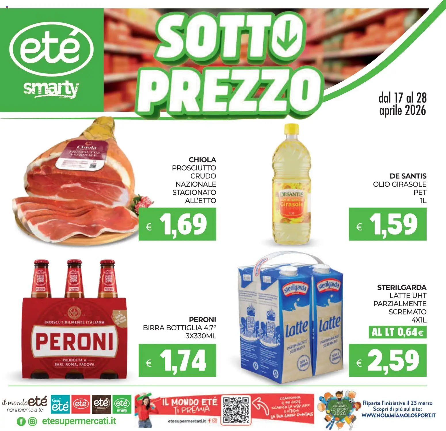 Volantino Eté del 17.04.2026 | Pagina: 1 | Prodotti: Birra, Latte, Olio, Prosciutto