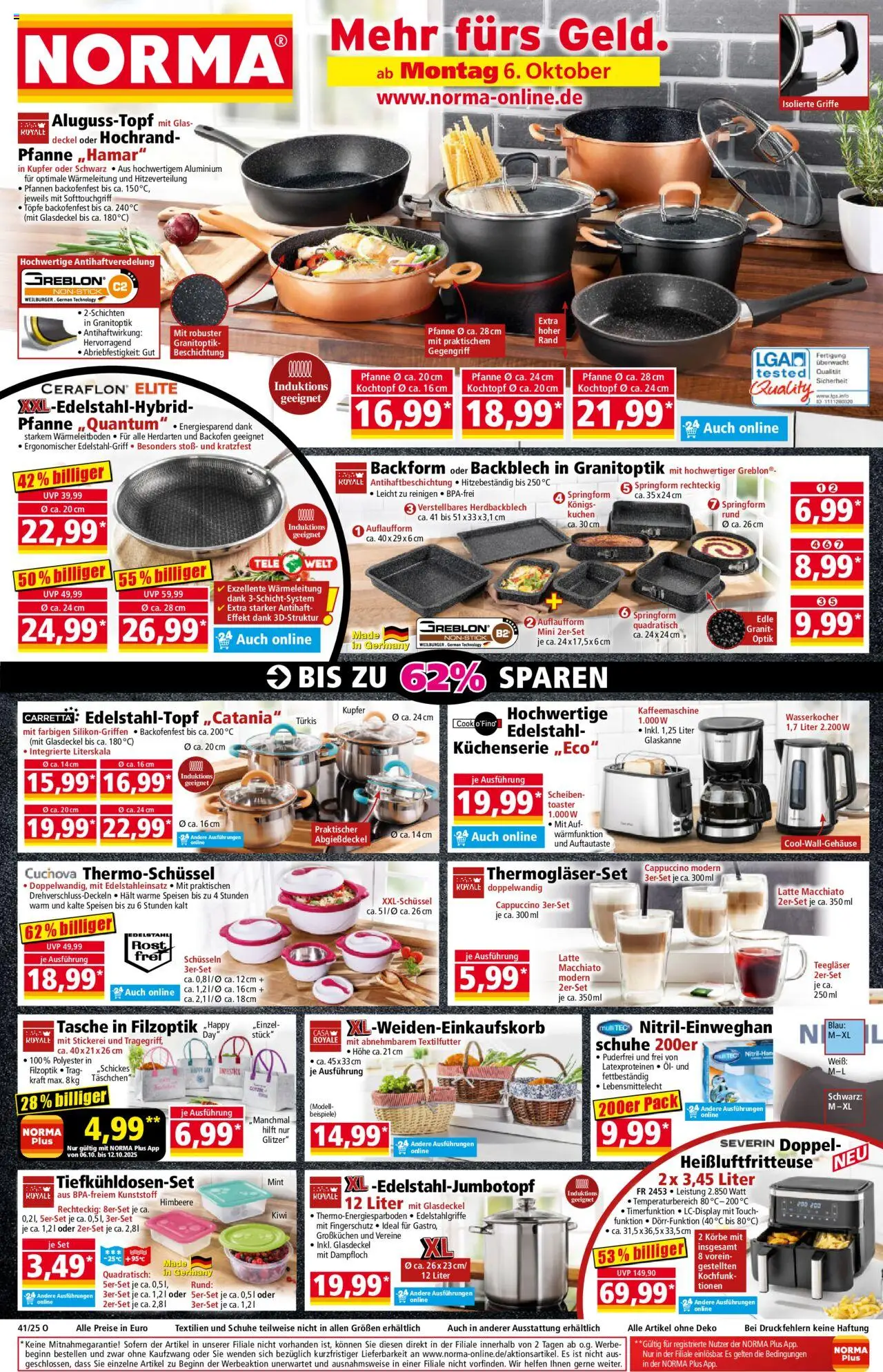 Norma Prospekt 	 – gültig ab 06.10.2025 | Seite: 1 | Produkte: Tasche, Kaffeemaschine, Toaster, Himbeere