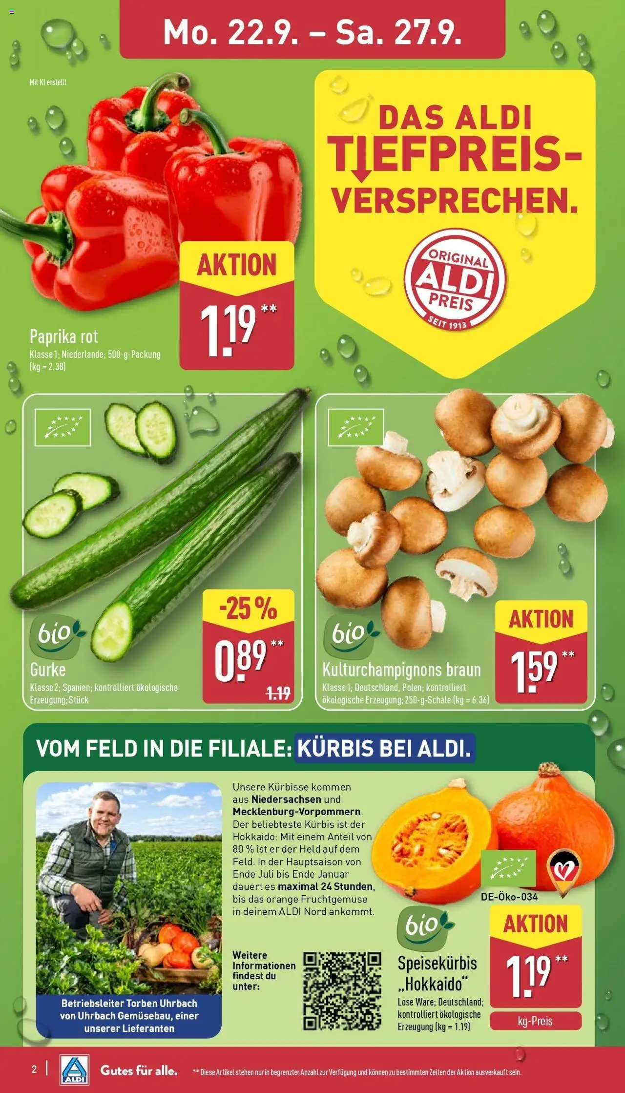 Aldi - ALDI Nord: Wochenangebote – gültig ab 21.09.2025 | Seite: 6 | Produkte: Paprika rot, Paprika, Kürbis