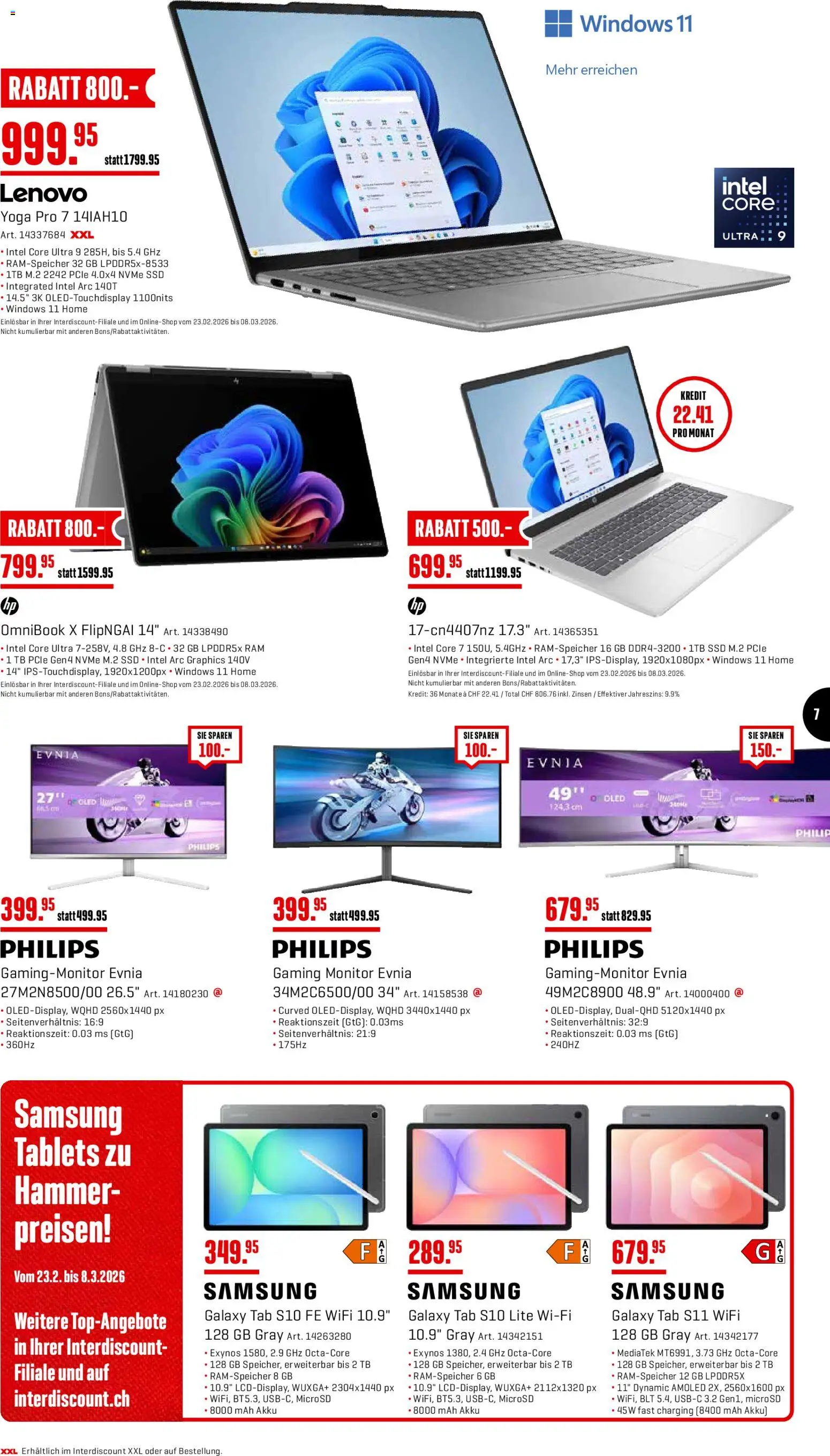 Interdiscount Aktionen – gültig ab 23.02.2026 | Seite: 7 | Produkte: Monitor, Samsung, Lenovo, Philips