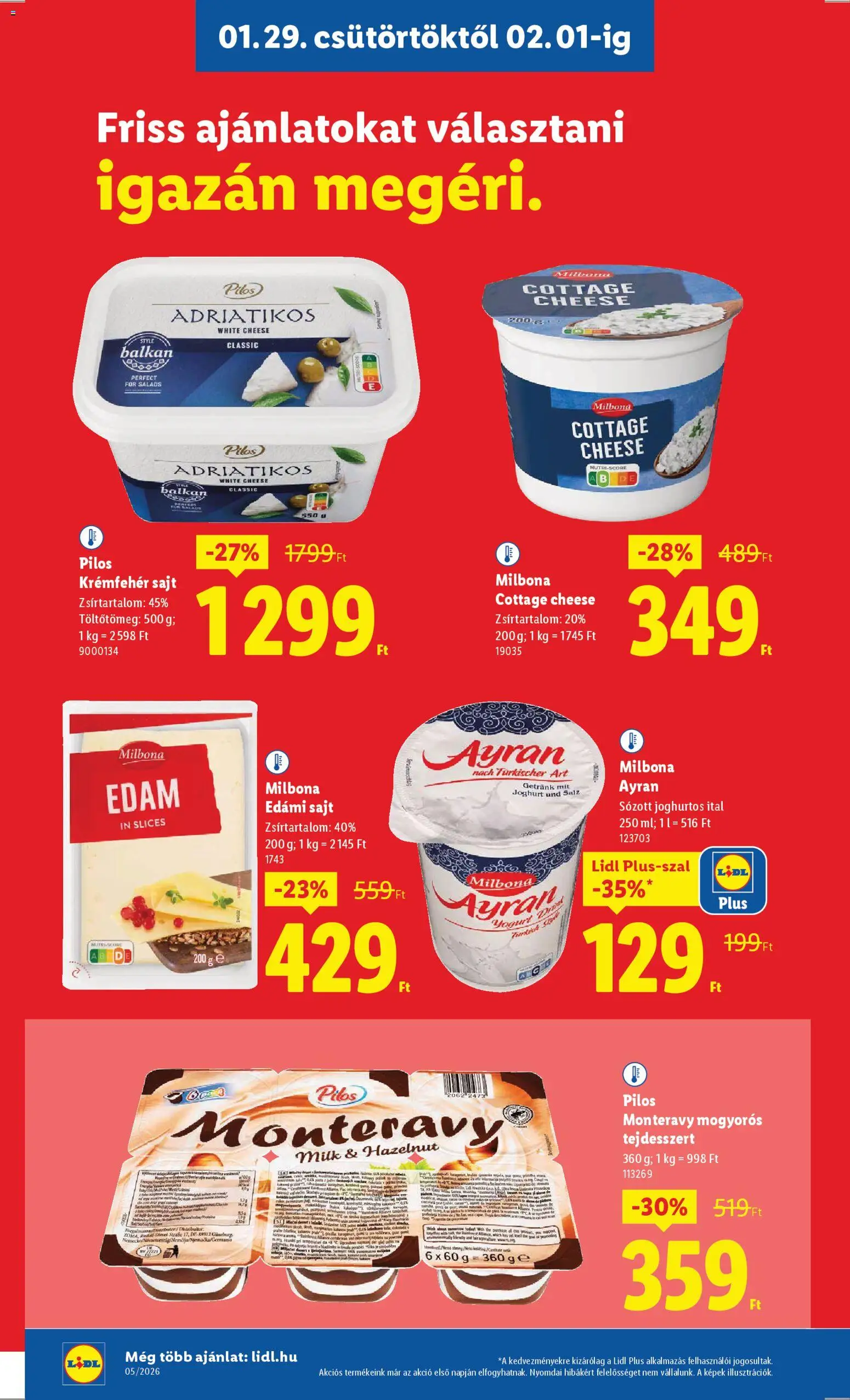 Lidl akciós ujság - amely érvényes a következő dátumtól: 29.01.2026 | Oldal: 8 | Termékek: Ayran, Cottage cheese, Edami sajt, Sajt