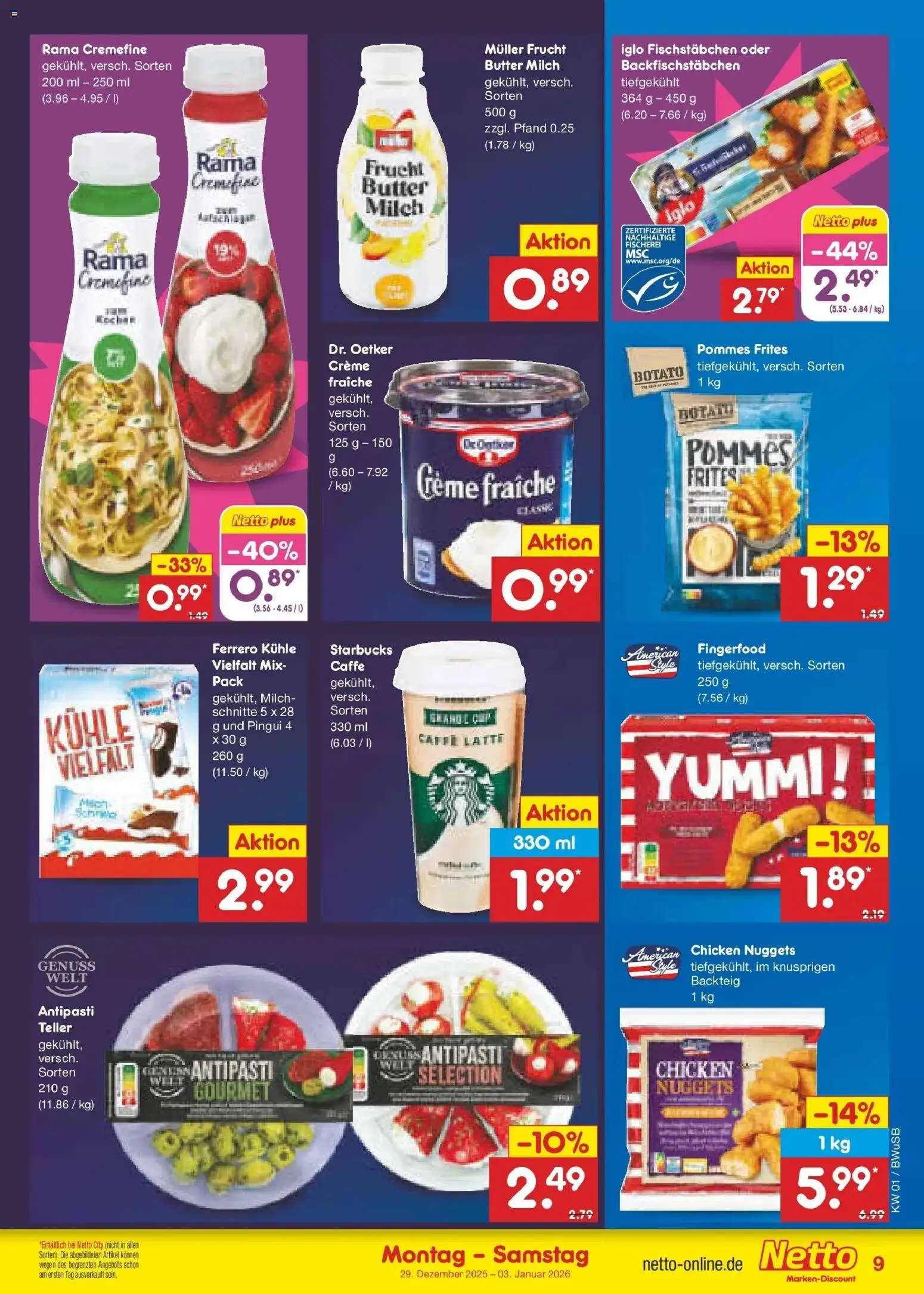Netto Marken-Discount prospekt Stemwede-Dielingen	 – gültig ab 28.12.2025 | Seite: 9 | Produkte: Milch, Iglo, Rama cremefine, Pommes