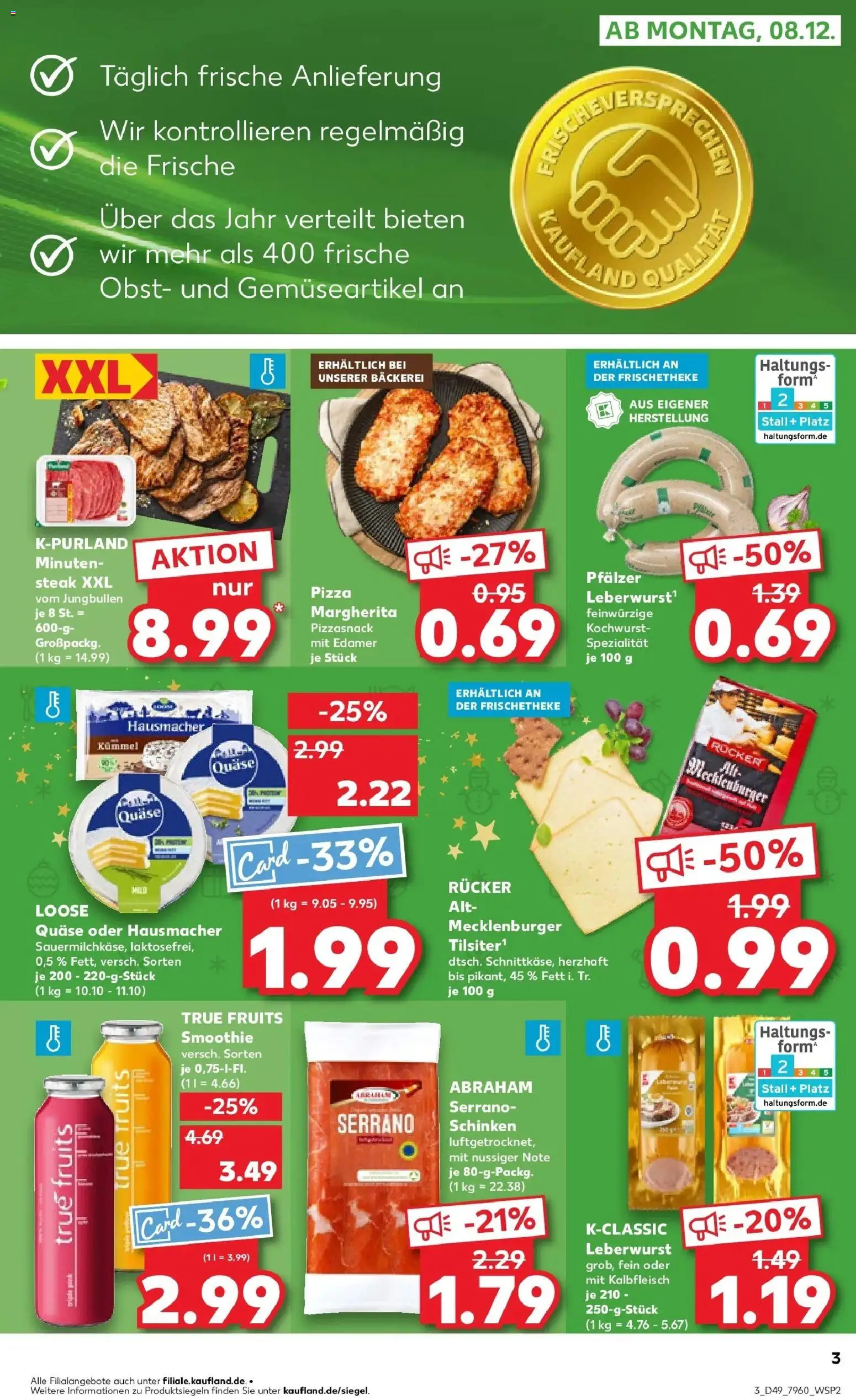 Kaufland prospekt Fulda	 – gültig ab 08.12.2025 | Seite: 3 | Produkte: Obst, Serrano schinken, Pizza, Steak