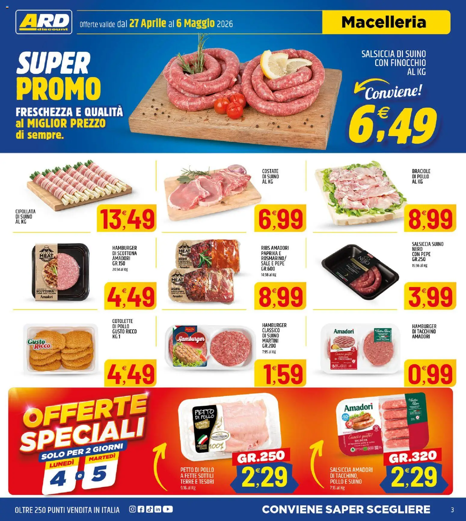Volantino ARD Discount del 27.04.2026 | Pagina: 3 | Prodotti: Petto di Pollo, Pollo, Pepe, Hamburger