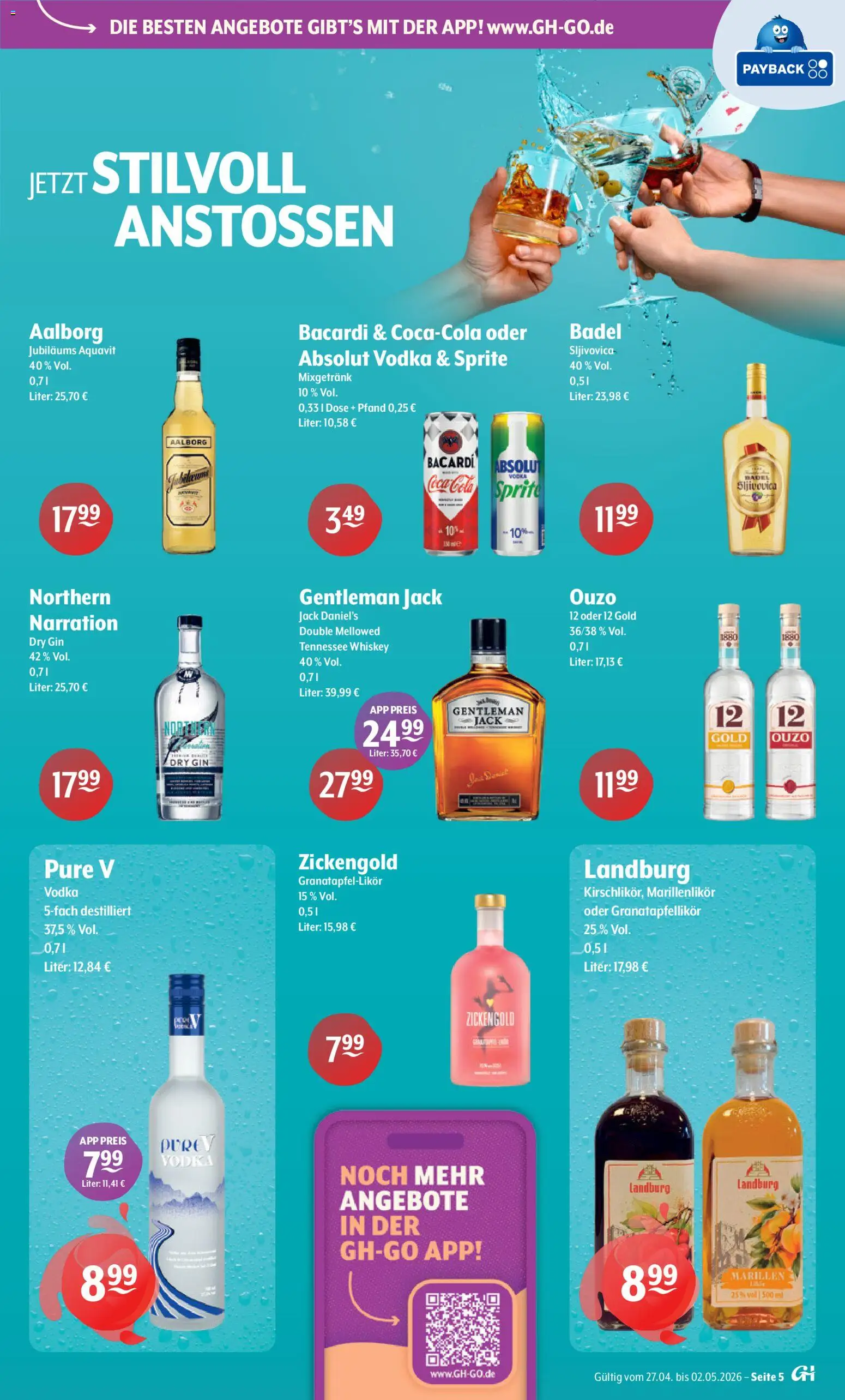 Trink und Spare Prospekt 	 – gültig ab 27.04.2026 | Seite: 5 | Produkte: Sprite, Cola, Gin, Whiskey