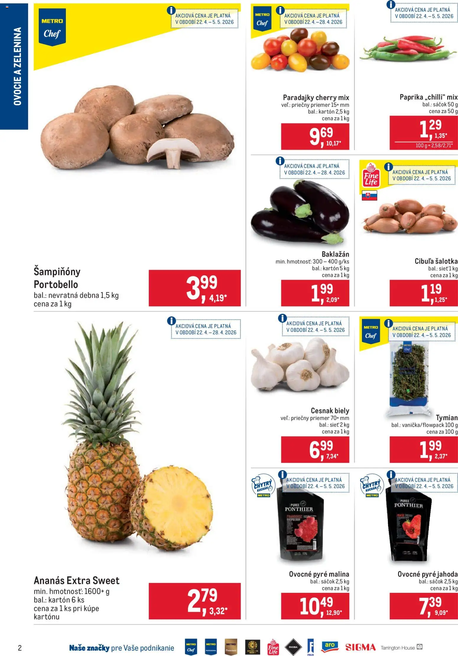 Nové Metro akcie – leták je platný od 22.04.2026 | Strana: 2 | Produkty: Paradajky, Cesnak, Ananás, Ovocie