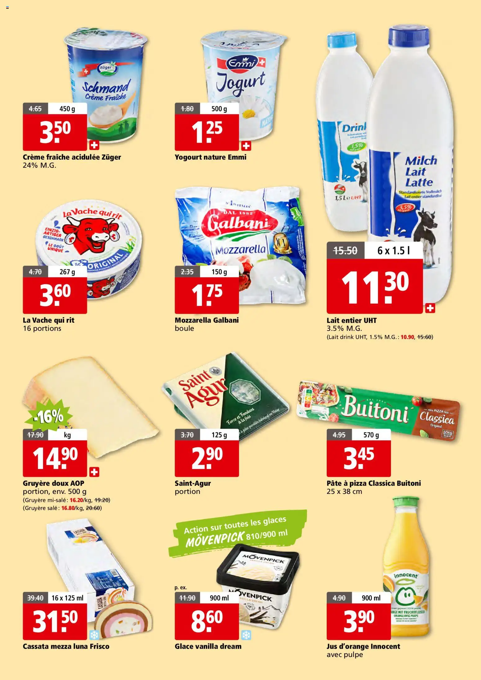 Aligro aktionen 2000 Chavannes, Matran, Genève, Sion – gültig ab 20.04.2026 | Seite: 7 | Produkte: Glace, Milch, Pizza, Creme