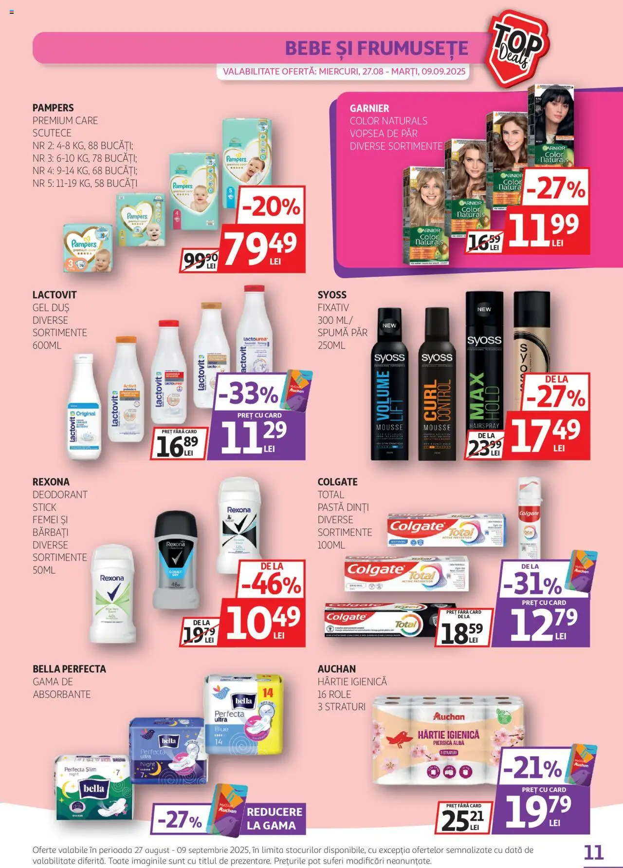 Catalog Auchan – valabil de la 27.08.2025 | Pagină: 11 | Produse: Role, Deodorant, Scutece, Vopsea de păr