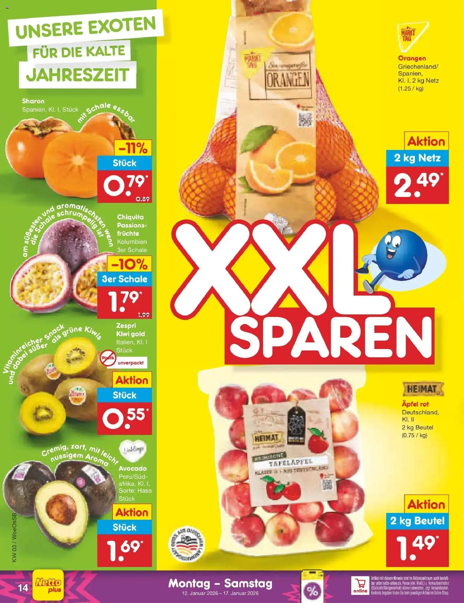 Netto Marken-Discount prospekt Gemmingen	 – gültig ab 12.01.2026 | Seite: 14 | Produkte: Äpfel, Orangen, Avocado, Kiwi
