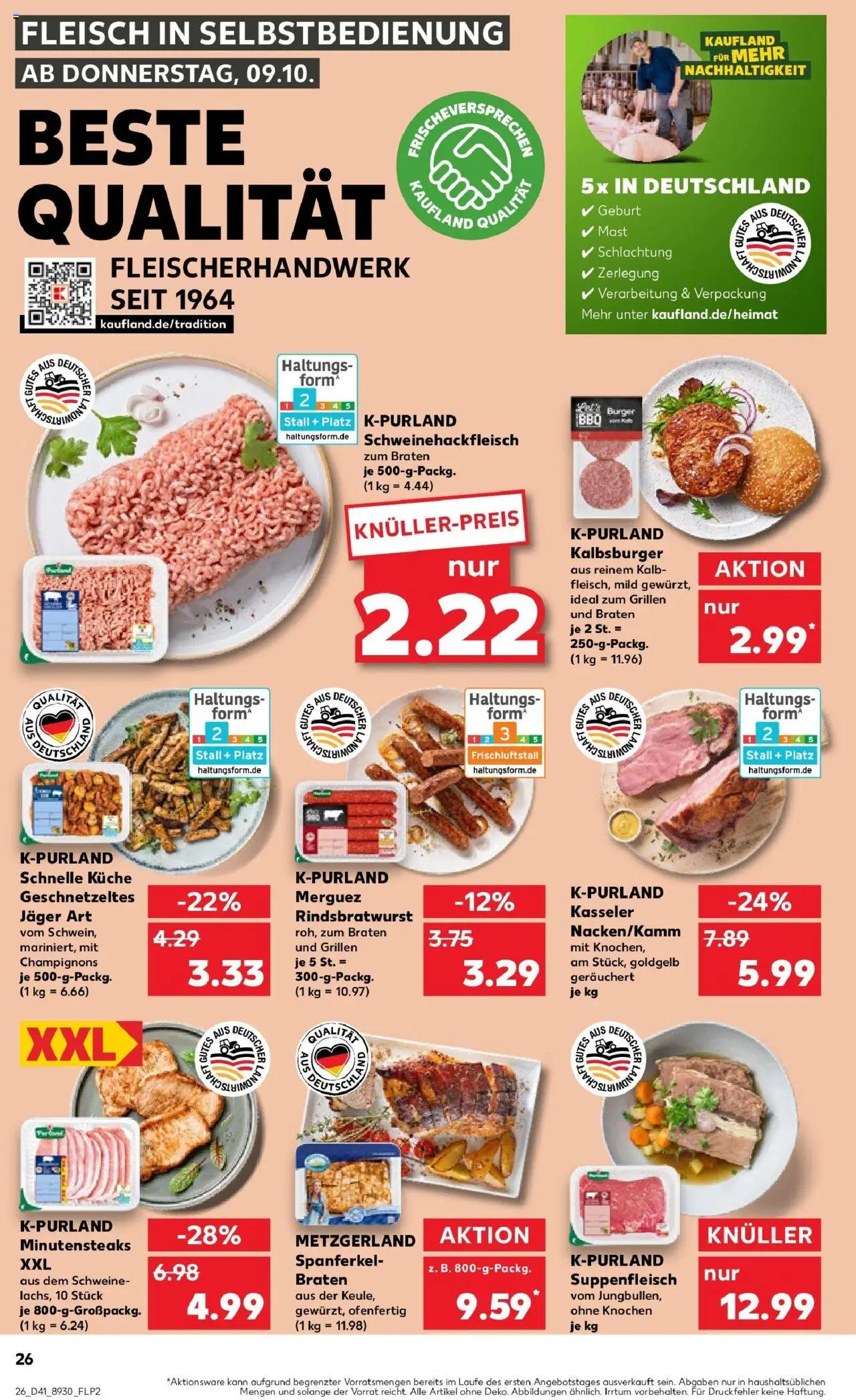 Kaufland prospekt Karlsruhe	 – gültig ab 09.10.2025 | Seite: 26 | Produkte: Burger, Champignons, Suppenfleisch, Fleisch